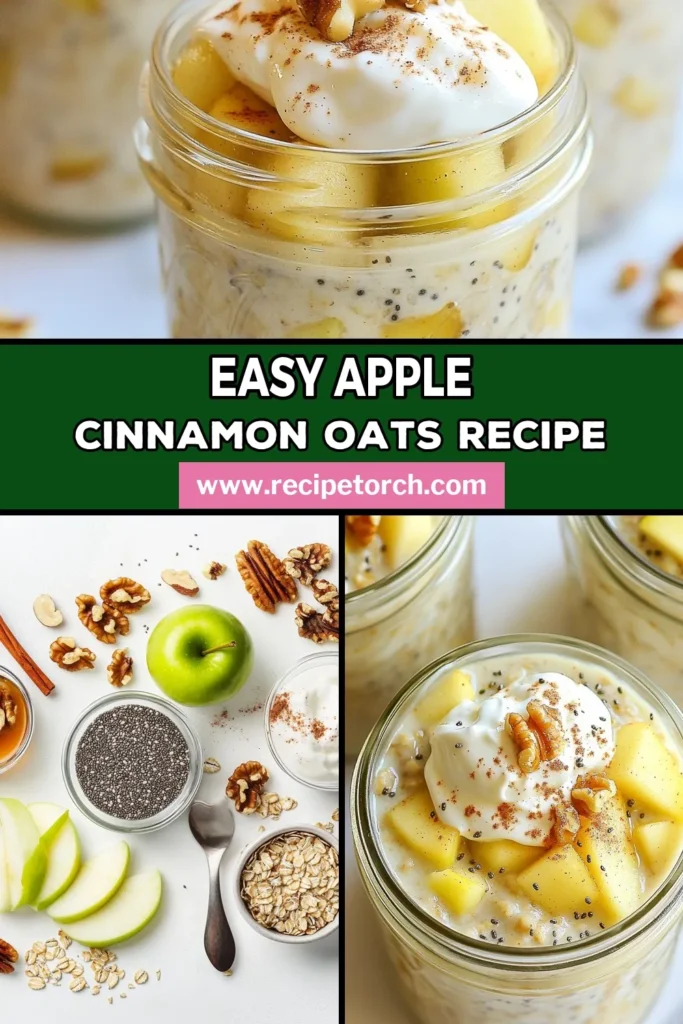 Start your day right with these delicious Apple Cinnamon Overnight Oats! This healthy overnight oats recipe combines rolled oats, almond milk, diced apples, and chia seeds for a nutritious breakfast. Perfect for busy mornings, it's an easy breakfast idea that&rsquo;s both fulfilling and tasty. Enjoy creamy chia seed oats and customize with walnuts for a crunch! Try this almond milk oats recipe today and savor the flavors! Save this for meal prep inspiration! #OvernightOats #HealthyRecipes #BreakfastInspo #ChiaSeeds