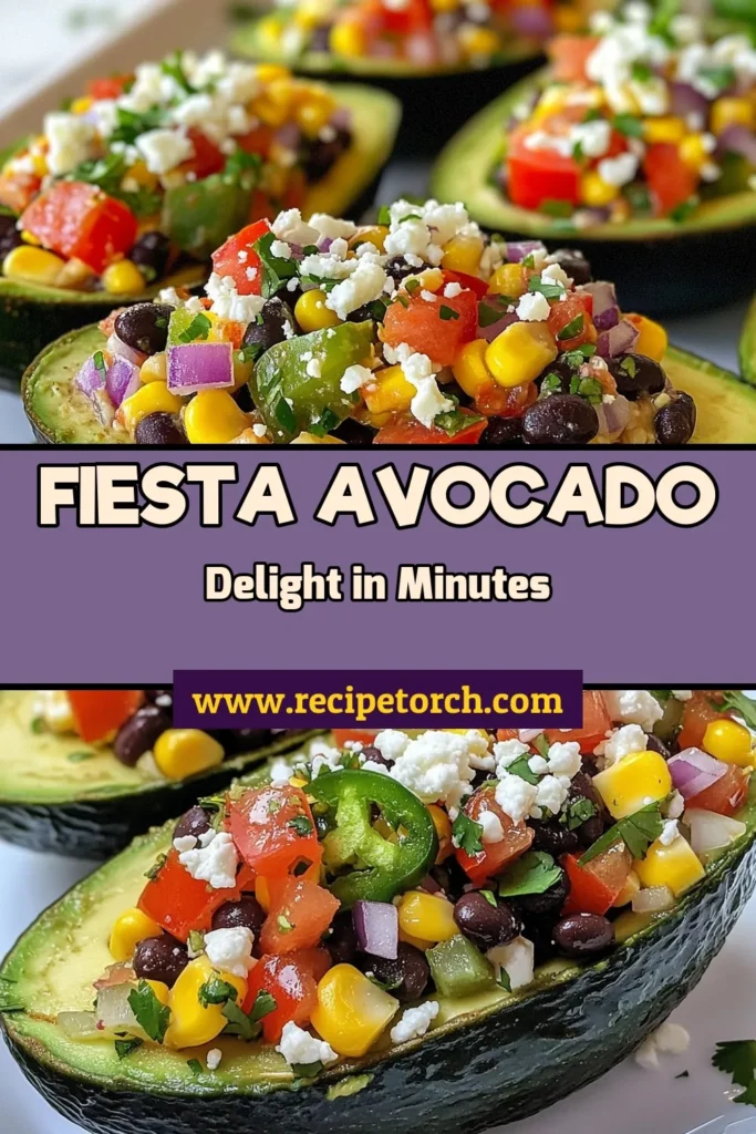 Discover the deliciousness of Fiesta Stuffed Avocados! This easy avocado appetizer features black beans, cherry tomatoes, and fresh veggies for a healthy twist on your appetizers. Perfect for vegetarian avocado dishes, these black bean stuffed avocados are not only nutritious but also a crowd-pleaser. Impress your guests with this vibrant recipe that&rsquo;s simple to make. Save this recipe now for your next gathering! #FiestaStuffedAvocados #HealthyAvocadoRecipes #EasyAvocadoAppetizers #VegetarianAvocadoDishes