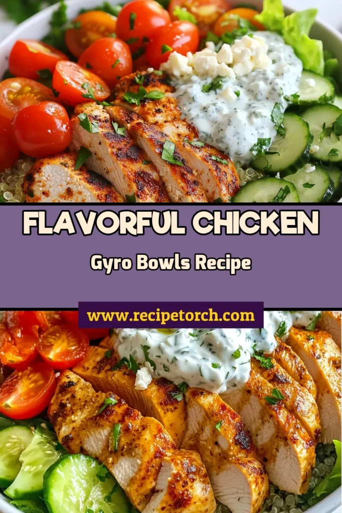 Get ready to delight your taste buds with these Chicken Gyro Bowls with Tzatziki! This healthy chicken bowl features marinated grilled chicken served on a bed of Mediterranean quinoa, vibrant veggies, and topped with a homemade tzatziki sauce recipe. Ideal for meal prep or a family dinner, these Greek chicken bowls are nutritious and delicious! Try it today and save this recipe for later! #ChickenGyroBowls #HealthyEating #MediterraneanQuinoaBowl #TzatzikiSauceRecipe