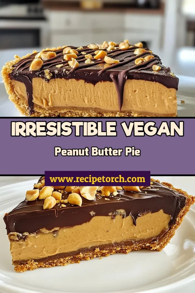 Indulge in our delicious Vegan Peanut Butter Cup Pie, a perfect Dairy-Free Dessert Recipe for all occasions! This No-Bake Vegan Pie is not only easy to make but is also a Gluten-Free Peanut Butter Pie that everyone will love. Made with creamy peanut butter and a luscious chocolate topping, it&rsquo;s a treat you won&rsquo;t want to miss. Try this Easy Vegan Pie Recipe today! Save this for later and impress your friends! #VeganDessert #GlutenFree #NoBakeDessert #PeanutButterPie