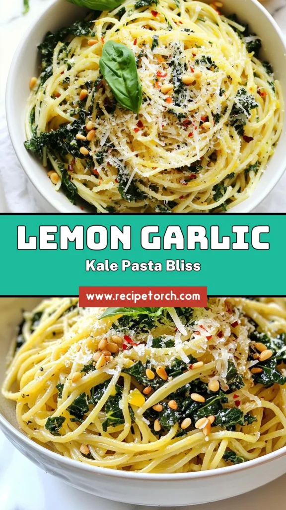 Discover the delicious Lemon Garlic Kale Pasta, an easy vegan pasta recipe that's all about healthy pasta dishes. This vibrant dish combines a flavorful garlic lemon sauce with saut&eacute;ed kale for a nutritious meal ready in just 20 minutes. Perfect for busy weeknights, this Lemon Garlic Pasta will delight your taste buds while keeping it light and healthy. Try it today and elevate your dinner game! Save this recipe for later! #LemonGarlicPasta #KalePastaRecipe #EasyVeganPasta #HealthyPastaDishes