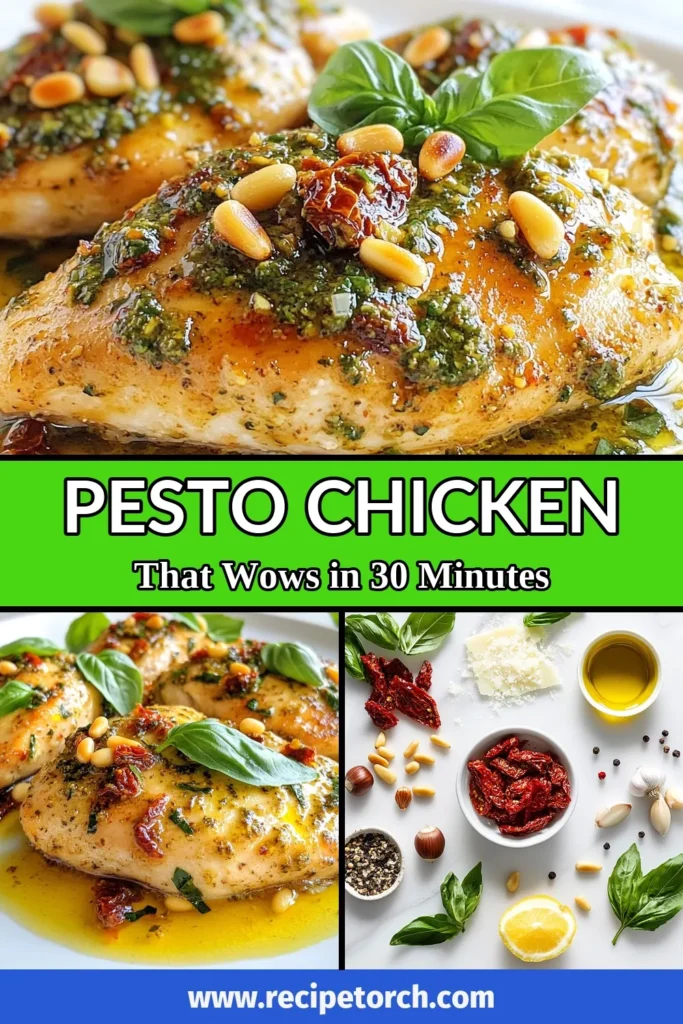 Discover the perfect blend of flavors with this Sun-Dried Tomato Pesto Chicken! This easy chicken pesto recipe features juicy boneless chicken breasts topped with a delicious homemade pesto sauce, making it a fantastic choice for healthy chicken dinner ideas. In just 30 minutes, you'll enjoy a meal that's both satisfying and nutritious. Try it tonight and elevate your dinner game! Save this recipe for later! #SunDriedTomatoPestoChicken #EasyChickenPestoRecipe #HealthyDinnerIdeas #BonelessChickenBreastRecipes