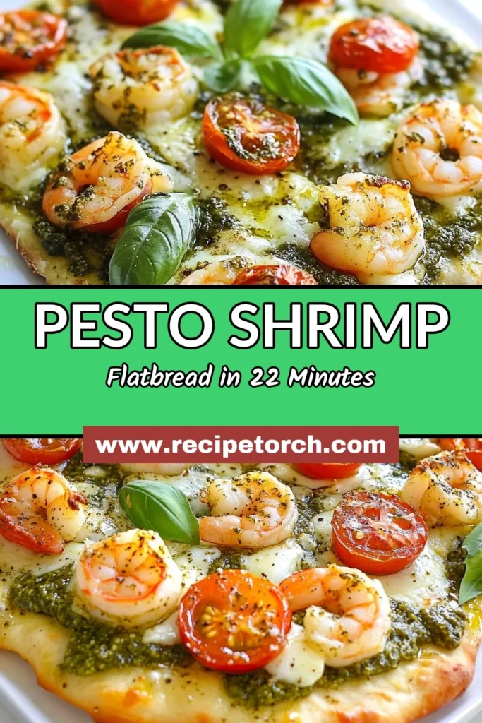 Savor the deliciousness of this pesto shrimp flatbread recipe! Perfect for weeknight dinners, this easy flatbread recipe combines tender shrimp with flavorful basil pesto, fresh cherry tomatoes, and gooey mozzarella. With just 22 minutes to make, you’ll love this baked shrimp flatbread that’s as simple as it is satisfying. Try it out and impress your family tonight! Save this recipe for later! #PestoShrimpFlatbread #ShrimpFlatbreadRecipe #EasyFlatbreadRecipes #BasilPestoShrimp