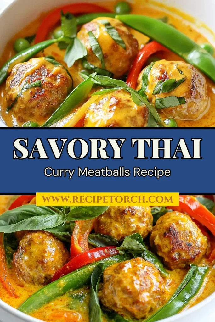 Discover the delightful flavors of Thai red curry meatballs with our easy ground chicken meatballs recipe! This coconut milk meatball dish features juicy meatballs filled with fresh herbs and spices, and is packed with crunchy Asian vegetables like bell peppers and snap peas. Perfect for a quick dinner, this easy Thai curry recipe will impress your guests. Save this simple yet delicious recipe for your next meal! #ThaiRedCurryMeatballs #EasyThaiCurryRecipe #AsianMeatballs #CoconutMilkDish