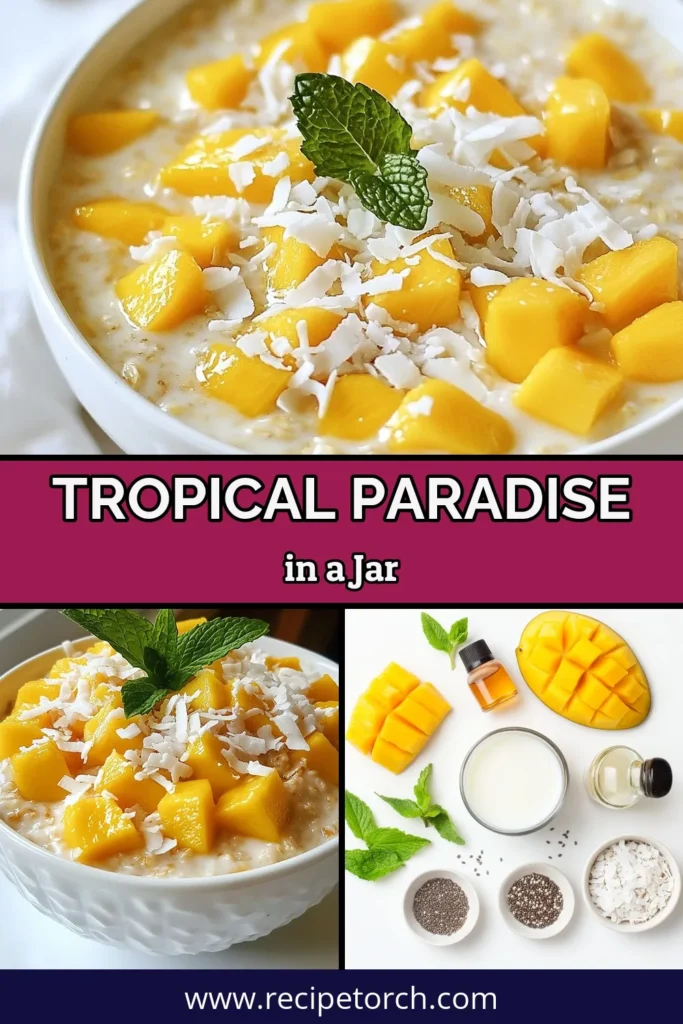 Start your day with a burst of flavor with this Tropical Mango Coconut Overnight Oats recipe! Perfect for a healthy breakfast, this easy chia seed breakfast recipe combines rolled oats, creamy coconut milk oatmeal, and ripe mango for a delightful treat. Simply mix your ingredients, refrigerate overnight, and enjoy a delicious meal in the morning. Don&rsquo;t miss out on these creamy mango coconut oats! Save this recipe now! #HealthyBreakfast #OvernightOats #MangoCoconut #ChiaSeedRecipes