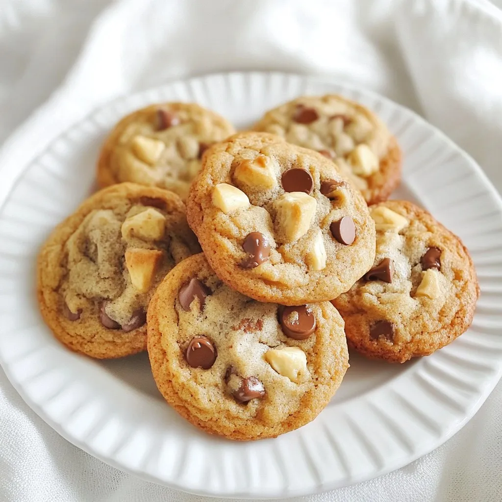 To make these tasty cookies, gather these main ingredients: - 2 ripe bananas, thoroughly mashed - 1 cup all-purpose flour - 1/2 cup packed brown sugar - 1/4 cup granulated sugar - 1/2 teaspoon baking soda - 1/2 teaspoon baking powder - 1/4 teaspoon fine sea salt - 1/2 cup unsalted butter, softened to room temperature - 1 teaspoon pure vanilla extract - 1/2 teaspoon ground cinnamon - 1 cup semi-sweet chocolate chips These ingredients create a soft and chewy cookie. The ripe bananas add natural sweetness and moisture. The combination of brown and granulated sugar gives a rich flavor. If you want to enhance your cookies, consider these optional add-ins: - 1/2 cup chopped walnuts (optional) - 1/2 cup chopped pecans - 1/2 cup dried cranberries Adding nuts gives a nice crunch. Dried fruits add a chewy texture and tartness. You can mix and match to find your favorite flavors. Accurate measurements matter in baking. Here are some tips to help you: - Use a kitchen scale for precise measurements. - Spoon flour into the measuring cup and level it off. - Pack brown sugar firmly into the measuring cup. - Always use room temperature butter for better mixing. These tips ensure your cookies turn out perfect every time. Accurate measuring leads to consistent results, so do not skip this step! {{ingredient_image_2}} First, set your oven to 350°F (175°C). This warm heat will help the cookies rise and bake evenly. While the oven heats, grab a baking sheet. Line it with parchment paper. This keeps the cookies from sticking and makes cleanup easy. In a large bowl, add 1/2 cup of softened unsalted butter. Mix it with 1/2 cup of packed brown sugar and 1/4 cup of granulated sugar. Use a hand mixer or a sturdy spoon. Beat the mix until it looks light and fluffy. This should take about 3-4 minutes. This step helps add air to the mix, making your cookies soft. Next, take 2 ripe bananas and mash them well. Add the mashed bananas and 1 teaspoon of pure vanilla extract to the butter-sugar mix. Stir until everything blends together smoothly. In a separate bowl, mix 1 cup of all-purpose flour, 1/2 teaspoon of baking soda, 1/2 teaspoon of baking powder, 1/4 teaspoon of fine sea salt, and 1/2 teaspoon of ground cinnamon. Whisk this dry mix until even. Now, slowly add the dry ingredients to the wet mix. Stir gently until just combined. Be careful not to over mix; this keeps the cookies tender. Then, fold in 1 cup of semi-sweet chocolate chips and 1/2 cup of chopped walnuts if you want extra crunch. Use a tablespoon or cookie scoop to drop spoonfuls of dough onto your baking sheet. Place them about 2 inches apart. This space helps them spread while baking. Bake in your preheated oven for 10-12 minutes. Look for lightly golden edges and a set center. Once done, let the cookies sit on the sheet for about 5 minutes. This helps them firm up a bit. After that, move them to a wire rack to cool completely. For serving, place your cookies on a colorful plate. Drizzle some melted chocolate on top for a fun touch. Enjoy these sweet delights with a cold glass of milk! When baking cookies, small errors can lead to big issues. Here are some mistakes to watch out for: - Using unripe bananas: Always use ripe bananas. They add sweetness and moisture. - Overmixing the dough: Mix just until combined. Overmixing can make cookies tough. - Not measuring ingredients properly: Use a kitchen scale or proper measuring cups. This ensures a perfect dough. - Skipping the cooling time: Let cookies cool on the sheet first. This helps them firm up before moving. The texture of your cookies can change based on a few tweaks: - For chewier cookies: Use more brown sugar than white sugar. Brown sugar has more moisture. - Add an extra egg yolk: This adds richness and chewiness. - For crispier cookies: Increase the baking time slightly. Watch closely to avoid burning. - Use less flour: A slight reduction in flour can create a crisper texture. Storing cookies properly keeps them fresh and tasty. Here’s how to do it: - Room temperature storage: Keep cookies in an airtight container. This helps them stay soft. - Use parchment paper: Layer cookies with parchment paper to avoid sticking. - Refrigerate for longer life: If you need to keep them longer, refrigerate them. Just bring them to room temp before serving. - Freeze for future treats: Wrap cookies tightly in plastic wrap. Place them in a freezer-safe bag for up to three months. Pro Tips Use Overripe Bananas: The riper the bananas, the sweeter and more flavorful your cookies will be. Look for bananas with lots of brown spots for best results. Chill the Dough: For thicker cookies, consider chilling the dough for 30 minutes before baking. This helps prevent spreading and results in a chewier texture. Experiment with Add-Ins: Feel free to swap out walnuts for other nuts or dried fruits like cranberries or coconut flakes for a unique twist on the classic cookie. Check for Doneness: Cookies may appear slightly underbaked in the center when you take them out. They will continue to firm up as they cool on the baking sheet. {{image_4}} You can change the chocolate in these cookies. Try dark chocolate chips for a richer taste. You can also use milk chocolate for a sweeter bite. If you want a fun twist, mix in white chocolate chips or even peanut butter chips. Each type adds a unique flavor. This makes the cookies fun and exciting. Nuts can add crunch to your cookies. If you like walnuts, they fit well here. But you can swap them for pecans or almonds. You might also try adding dried fruits like raisins or cranberries. They add sweetness and chewiness. Coconut flakes can give a tropical feel. Mix and match to find your favorite combination! If you love banana bread, you can use this cookie recipe to make bread or muffins. Just pour the dough into a loaf pan or muffin tin instead. Adjust the baking time: bake the bread for about 50-60 minutes. For muffins, bake them for 18-22 minutes. Check for a golden top and a toothpick coming out clean. Enjoy these variations as a new way to savor your favorite flavors! To keep your cookies fresh, store them in an airtight container. You can use a cookie jar or a sealed plastic bag. This helps maintain their soft texture. Place a slice of bread in the container. It adds moisture and keeps the cookies from drying out. Store them at room temperature for up to five days. Freezing cookies is a great option for later treats. Allow the cookies to cool completely. Then, place them in a single layer on a baking sheet. Freeze them for about an hour. Once frozen, transfer the cookies to a freezer bag. Remove as much air as possible before sealing. They can last in the freezer for up to three months. If your cookies become stale, don’t worry. You can easily bring them back to life. Preheat your oven to 300°F (150°C). Place the cookies on a baking sheet. Heat them for about five minutes. This warmth will help restore their softness. Enjoy your revived cookies with a glass of cold milk! Yes, you can use frozen bananas! Just thaw them first. The moisture from thawed bananas keeps the cookies moist and sweet. Make sure to drain any excess liquid before mashing them. This will help the dough stay thick. If you need ripe bananas fast, place them in a paper bag. Add an apple or a tomato to speed up the process. The ethylene gas they release helps bananas ripen faster. Check them every few hours until they reach the right softness. Look for a light golden edge. The center should look set, not wet. If you poke one, it should spring back. Set a timer for 10-12 minutes. Remember, they will continue to cook a bit after you take them out. You can use oil or margarine, but the cookies may taste different. Butter adds a rich flavor and better texture. If you use oil, choose a light one like canola or vegetable oil. Use the same amount as the butter in the recipe. You now have all you need to make chocolate chip banana bread cookies. We covered the main ingredients, optional add-ins, and how to measure correctly. I shared step-by-step baking tips and ways to avoid common mistakes. You can even change the recipe for variety, like adding nuts or turning it into bread. Remember to store your cookies well to keep them fresh. Enjoy your baking adventure and impress your friends with your tasty treats!