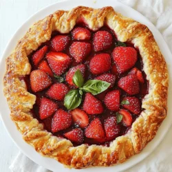 For this galette, you need 2 cups of fresh strawberries. Make sure to hull and slice them. Fresh strawberries give the best taste and color. They should be ripe and sweet. You can taste a slice to check their sweetness. You will also need a few other key ingredients: - 1 tablespoon granulated sugar: This adds sweetness to the strawberries. - 1 tablespoon fresh lemon juice: This brightens the flavor. - 1 tablespoon cornstarch: This helps thicken the juices. - 1 tablespoon fresh basil, finely chopped: This adds a unique, herbal touch. - 1 pre-made pie crust or galette dough: This makes your life easier. - 1 egg, beaten: This is for the egg wash to give shine. - 1 tablespoon coarse sugar: This is for sprinkling on top. For a nice finish, you might want to add some optional garnishes: - Fresh basil leaves: These look pretty and enhance flavor. - Creamy vanilla ice cream: This adds a rich, cold contrast to the warm galette. These ingredients combine to make a sweet and savory treat. The fresh strawberries and basil create a delightful balance. Enjoy gathering these items before you start cooking! {{ingredient_image_2}} Start by preheating your oven to 425&deg;F (220&deg;C). This is key for a crisp crust. A hot oven helps the dough cook evenly and rise well. In a bowl, mix 2 cups of fresh strawberries, 1 tablespoon of granulated sugar, 1 tablespoon of fresh lemon juice, 1 tablespoon of cornstarch, and 1 tablespoon of finely chopped basil. Toss gently so the strawberries get coated. Let it sit for about 10 minutes. This step helps the strawberries release their sweet juices. On a lightly floured surface, roll out your pie crust. Aim for a circle about 12 inches wide. Once rolled, carefully move the dough to a parchment-lined baking sheet. This will catch any juices that may drip while baking. Spoon your strawberry mix into the center of the dough. Leave a 2-inch border around the edges. This space allows for the beautiful folding that gives the galette its rustic charm. Using a pastry brush, apply the beaten egg to the edges of the dough. This makes the crust shiny and golden. Next, sprinkle 1 tablespoon of coarse sugar over the crust. This adds a delightful crunch and sweetness. Place the galette in your preheated oven. Bake for 25-30 minutes. Watch for a golden crust and bubbling filling. When done, take it out and let it cool for 10 minutes. This cooling helps the filling set and makes slicing easier. To get a great crust, use cold ingredients. I recommend chilling your pie crust for 30 minutes. This helps it stay flaky. Roll the dough on a lightly floured surface. Aim for a 12-inch circle. Don&rsquo;t worry about making it perfect; rustic looks are charming! To bring out the best in your strawberries, mix them with sugar and lemon juice. This helps sweeten and brighten their flavor. Let the mixture sit for about 10 minutes. The juices will flow and create a tasty filling. Add finely chopped basil to give a fresh taste. Basil pairs well with strawberries, creating a lovely blend. When serving, slice the galette while warm. It looks great and tastes better that way! For a special touch, add fresh basil leaves or a scoop of ice cream. To store leftovers, place them in an airtight container. Keep it in the fridge for up to three days. You can reheat slices in the oven for a few minutes. Enjoy the flavors again! Pro Tips Use ripe strawberries: Ensure your strawberries are ripe and sweet for the best flavor. This will enhance the overall taste of the galette. Chill the dough: If your dough is warm, it may become difficult to handle. Chill it in the refrigerator for 15-20 minutes before rolling it out for easier manipulation. Experiment with herbs: Try adding other herbs like mint or thyme along with basil for a unique flavor twist that complements the strawberries beautifully. Serve with a drizzle: For an extra touch, drizzle the galette with balsamic reduction or honey before serving for added sweetness and sophistication. {{image_4}} You can mix things up with other herbs. Mint pairs well with strawberries. It adds a fresh twist. Thyme also works great, offering a unique taste. You can try rosemary too. Just use a small amount to avoid overpowering the fruit. Each herb brings its own charm to the galette. Experimenting lets you find your favorite flavor. If you need a gluten-free option, don&rsquo;t worry! You can use gluten-free pie crusts. Many brands offer ready-made options. You can also make your own crust with almond flour or oat flour. Just follow the same steps for rolling and baking. Your galette will still be tasty and crispy. Feel free to swap strawberries for other fruits. Ripe peaches or nectarines are delightful in summer. In fall, use apples or pears for a warm flavor. You can even mix fruits, like strawberries and blueberries, for a colorful twist. Each fruit has its own sweetness and texture. This way, your galette stays fresh and fun all year! To keep your Strawberry Basil Galette fresh, store it in the fridge. Use an airtight container. This helps keep moisture in and prevents it from getting soggy. The galette stays good for about three days in the fridge. If you want to serve it later, make sure to cool it completely before storing. If you want to save your galette for later, freezing works great. First, let the galette cool down. Wrap it tightly in plastic wrap, then put it in a freezer bag. This helps prevent freezer burn. You can freeze it for up to two months. When you're ready to enjoy it, thaw it in the fridge overnight. To reheat your galette, preheat your oven to 350&deg;F (175&deg;C). Place the galette on a baking sheet. Heat it for about 10 to 15 minutes. This warms it up and keeps the crust crispy. You can also use the microwave, but it might make the crust soft. For best results, stick to the oven method. A galette is a free-form pie. It has a rustic look and is easy to make. Unlike a traditional pie, you do not need a pie pan. The dough wraps around the filling. This lets the fruit shine. It is a great way to enjoy fresh fruits, like strawberries. You can also use different fruits and flavors. Yes, you can use frozen strawberries. Just remember to thaw and drain them first. Frozen fruit may add extra moisture. This can change the texture of your galette. If you use frozen strawberries, add a bit more cornstarch. This will help thicken the juices. The galette lasts about 2-3 days at room temperature. Store it in a cool, dry place. You can also keep it in the fridge for up to 5 days. To enjoy it later, freeze the galette. Wrap it well before freezing. This keeps the flavor fresh for about 1-2 months. This blog post walked you through making a delicious strawberry galette. We explored fresh strawberries and key ingredients, along with optional garnishes to elevate your dessert. I provided clear steps, from preheating the oven to serving the galette. You learned vital tips for a perfect crust and creative flavor variations. Remember the storage info to enjoy your galette longer. With these insights, you can bake a lovely galette that impresses everyone. Enjoy the fun of creating this tasty treat!