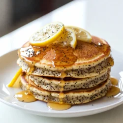 When I make Lemon Poppy Seed Pancakes, I love gathering fresh ingredients. They really bring out the best flavors. Here&rsquo;s what you will need: - 1 cup all-purpose flour - 2 tablespoons poppy seeds - 2 tablespoons granulated sugar - 1 tablespoon baking powder - 1/2 teaspoon salt - 1 cup buttermilk - 1 large egg - 2 tablespoons unsalted butter, melted - Zest of 1 lemon - 2 tablespoons freshly squeezed lemon juice - Optional: Maple syrup for serving Each ingredient plays a key role. The flour forms the base, while the poppy seeds add a fun crunch. Sugar gives just the right amount of sweetness. Baking powder makes the pancakes rise and stay fluffy. Salt balances the flavors. Buttermilk makes them tender and moist. The egg provides structure. Melted butter adds richness, and lemon zest and juice bring a bright, zesty kick. Using fresh ingredients makes a big difference in taste. I always recommend organic lemons for the zest and juice. They have a better flavor and aroma. If you like, keep some maple syrup handy for serving. It pairs so well with the lemon flavor! {{ingredient_image_2}} In a large bowl, combine: - 1 cup all-purpose flour - 2 tablespoons poppy seeds - 2 tablespoons granulated sugar - 1 tablespoon baking powder - 1/2 teaspoon salt Whisk them together until they blend well. This mix gives your pancakes a nice rise and flavor. In a separate bowl, whisk together: - 1 cup buttermilk - 1 large egg - 2 tablespoons unsalted butter, melted - Zest of 1 lemon - 2 tablespoons freshly squeezed lemon juice Mix until smooth. The buttermilk keeps pancakes soft and fluffy. Gently pour the wet mix into the dry mix. Use a spatula to fold them together. Be careful not to overmix. A few lumps are fine. This helps keep your pancakes light. First, preheat your skillet over medium heat. Lightly grease the surface with a bit of butter or cooking spray. This stops pancakes from sticking. For each pancake, pour 1/4 cup of batter onto the hot skillet. Cook until bubbles form and edges firm up, about 2 to 3 minutes. Flip the pancakes with a spatula and cook for another 2 to 3 minutes. They should be golden brown on both sides. Adjust the heat if they cook too fast. Keep cooking until all the batter is gone. Re-grease the skillet as needed for each batch. Enjoy your delicious pancakes! To make fluffy lemon poppy seed pancakes, do not overmix the batter. When you fold the wet and dry ingredients together, mix gently. A few lumps are fine. They help keep the pancakes light. Also, maintain the right cooking temperature. Heat your skillet to medium. If it&rsquo;s too hot, the pancakes will burn. If it&rsquo;s too cool, they won&rsquo;t cook well. For a lovely presentation, stack the pancakes high on a plate. Drizzle maple syrup on top. Add fresh lemon slices for color. Sprinkle extra poppy seeds over the stack. This makes your pancakes look inviting and delicious. Lemon poppy seed pancakes pair well with fresh fruit, like berries or bananas. You can also serve them with yogurt for creaminess. For drinks, enjoy them with fresh-squeezed orange juice or a cup of tea. These pairings enhance the bright flavors of the pancakes. Pro Tips Use Fresh Ingredients: For the best flavor, use fresh lemon juice and zest. The brightness of fresh lemon will elevate the taste of your pancakes. Don&rsquo;t Overmix: When combining the wet and dry ingredients, mix just until combined. Overmixing can lead to tough pancakes instead of fluffy ones. Adjust Heat as Needed: If your pancakes are browning too quickly, lower the heat slightly. This ensures they cook through without burning. Experiment with Toppings: Try adding fresh berries, whipped cream, or yogurt on top of your pancakes for added flavor and texture. {{image_4}} You can easily make these pancakes gluten-free. Just swap the all-purpose flour for gluten-free flour. Many brands work well, but check the label for a good substitute. This change keeps the pancakes fluffy and tasty. You can add fresh berries for a fruity twist. Blueberries pair nicely with the lemon. Chopped strawberries or raspberries also add a fun flavor. You can spice things up too! Try adding a dash of cinnamon or nutmeg to the batter. These spices add warmth and depth to the pancakes. If you want a lighter treat, reduce the sugar. You can also use natural sweeteners like honey or maple syrup. These options make the pancakes sweet without adding refined sugar. To store leftover pancakes, let them cool first. Place them in a single layer on a plate. If you have many pancakes, use parchment paper between layers to keep them from sticking. Cover the plate with plastic wrap. Store in the fridge for up to three days. For long-term storage, stack pancakes with parchment paper and place them in a zip-top bag. You can freeze them for up to two months. To reheat pancakes, use a microwave or skillet. For the microwave, place a pancake on a plate. Heat it for about 20 seconds. If frozen, heat it for about 40 seconds. For a skillet, warm a non-stick pan over low heat. Place the pancake in the pan and heat it for about one minute on each side. This method keeps the pancake soft and fluffy. Enjoy your pancakes warm, just like when you first made them! To make pancakes from scratch, follow these basic steps: - Mix Dry Ingredients: Start by whisking flour, sugar, baking powder, and salt in a bowl. - Combine Wet Ingredients: In another bowl, whisk buttermilk, egg, and melted butter. - Combine Both Mixtures: Pour the wet mix into the dry mix. Fold gently until just combined. - Preheat Skillet: Heat a non-stick skillet over medium heat. Grease lightly if needed. - Cook Pancakes: Pour batter onto the skillet. Cook until bubbles form, then flip and cook until golden. Yes, you can use milk instead of buttermilk. Here are some suggestions: - Add Vinegar or Lemon Juice: If you add 1 tablespoon of vinegar or lemon juice to 1 cup of milk, it will mimic buttermilk. - Use Yogurt: Plain yogurt can work too. Thin it with a bit of milk to reach the right consistency. - Milk Alone: You can use milk directly, but the pancakes may be less tangy and fluffy. Here are signs that pancakes are done: - Bubbles: Look for bubbles forming on the surface of the pancake. - Firm Edges: The edges should appear set and not wet. - Color: When you flip it, the pancake should be golden brown. - Touch Test: Gently press the center; it should spring back. If it leaves an indent, it needs more time. You can now make delicious Lemon Poppy Seed Pancakes using simple steps. We covered the ingredients, mixing instructions, tips for fluffiness, and storage options. Remember, less is more when mixing for best results. Feel free to try different flavors or go gluten-free. Enjoy your pancakes fresh or reheated, paired with your favorite toppings. With practice, you&rsquo;ll impress everyone at the breakfast table. Happy cooking!