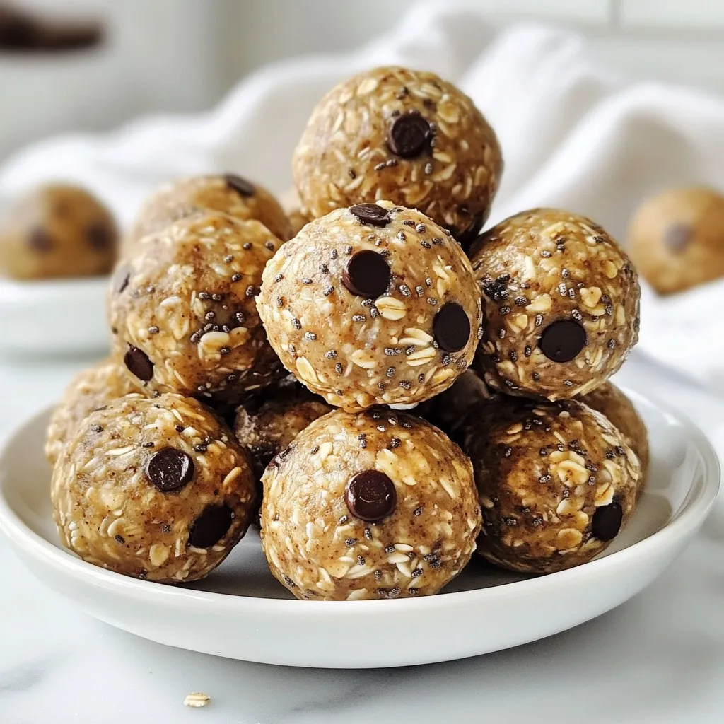 - 1 cup rolled oats - 1/2 cup nut butter (either almond or peanut) - 1/4 cup honey or maple syrup - 1 scoop vanilla protein powder - 1 teaspoon ground cinnamon - 1/4 teaspoon salt - 1/2 cup mini chocolate chips (optional) - 2 tablespoons chia seeds (optional) - 1 teaspoon vanilla extract Each protein ball packs a powerful punch of nutrition. With about 90 calories per ball, you get a good mix of carbs, protein, and healthy fats. Here’s a quick look at the key nutrients: - Protein: Each ball contains around 4 grams of protein, thanks to the protein powder and nut butter. - Fiber: Rolled oats and chia seeds add fiber, aiding digestion and keeping you full longer. - Healthy Fats: Nut butter and chia seeds provide essential fatty acids, supporting heart health. - Rolled Oats: They offer slow-release energy, keeping you energized throughout the day. - Nut Butter: This adds protein and healthy fats. It can help improve heart health and boost brain function. - Honey or Maple Syrup: These natural sweeteners provide quick energy and are less processed than white sugar. - Chia Seeds: High in omega-3 fatty acids, they support your brain and heart health. - Ground Cinnamon: This spice not only adds flavor but helps regulate blood sugar levels, making it a great addition for energy balance. - Vanilla Extract: It enhances taste without extra sugar, making your snack even more delicious. These ingredients work together to create a tasty and healthy snack. Enjoying these protein balls can help you stay on track with your health goals while satisfying your sweet tooth. {{ingredient_image_2}} To make cinnamon vanilla protein balls, gather all your ingredients first. You need rolled oats, nut butter, honey or maple syrup, protein powder, cinnamon, salt, and vanilla extract. Optional ingredients include mini chocolate chips and chia seeds. 1. Combine Ingredients: In a large mixing bowl, put the rolled oats, nut butter, and honey (or maple syrup). 2. Stir Well: Use a spatula to mix these until no dry oats are left. 3. Add Dry Ingredients: Next, sprinkle in the vanilla protein powder, ground cinnamon, and salt. If you use chia seeds, add them now too. 4. Mix Again: Stir until everything is evenly mixed. 5. Add Vanilla Extract: Pour in the vanilla extract and mix until the dough sticks together. 6. Optional Chocolate Chips: If you want mini chocolate chips, fold them in gently. 1. Form Balls: Use clean hands to scoop about one inch of the mixture. Roll it into a ball shape. 2. Place on Sheet: Put the balls on a baking sheet lined with parchment paper. Leave space between them. 3. Chill: Transfer the sheet to the fridge for at least 30 minutes. This makes them firm. 4. Store: After chilling, move the protein balls to an airtight container. Enjoy them as a snack or post-workout treat! To get the best texture for your protein balls, start with the right balance of ingredients. Use rolled oats for a chewy base. The nut butter adds creaminess, while honey or maple syrup provides sweetness and binds everything together. Mix well until no dry oats remain. If the mix feels too crumbly, add a little more nut butter or syrup. If it’s too sticky, add extra oats. This will help you form nice, round balls. One common mistake is not chilling the protein balls long enough. If you skip this step, they may fall apart. Another mistake is adding too many liquid ingredients. Stick to the amounts listed in the recipe. Too much liquid can make your mixture too soft. Lastly, don’t skip the mixing step. You need to blend all ingredients well to ensure equal flavor and texture. To boost flavor without sugar, use fresh vanilla extract. It adds depth and richness. Ground cinnamon is another great choice. It gives warmth and spice without any added sugar. You can also add nuts or seeds for more flavor and crunch. If you want a sweeter taste, consider adding a bit of unsweetened cocoa powder. This will add a nice chocolatey kick without extra sugar. Pro Tips Keep It Fresh: Store your protein balls in the refrigerator to maintain their freshness and firmness. They can last up to one week in an airtight container. Experiment with Flavors: Feel free to customize your protein balls by adding different spices like nutmeg or even a pinch of sea salt for a flavor twist. Boost Nutritional Value: Include additional superfoods like flaxseeds, hemp seeds, or dried fruits to enhance the health benefits of your protein balls. Perfect Portioning: Use a cookie scoop for evenly sized protein balls, ensuring they cook and chill uniformly for the best texture. {{image_4}} You can change the flavor of your protein balls easily. For a fruity twist, add dried fruit like cranberries or apricots. If you want a nutty taste, mix in chopped nuts like walnuts or pecans. For a chocolatey version, switch to chocolate protein powder. This allows you to enjoy different tastes each time. Not a fan of some ingredients? No problem! You can replace rolled oats with ground oats or oat flour. If nut butter is not your thing, use sunflower seed butter for a nut-free option. Instead of honey, agave nectar works well too. Adjusting these ingredients can make your snack fit your needs. Make these protein balls suit your diet. To make them gluten-free, use certified gluten-free oats. For a vegan option, replace honey with maple syrup and select a plant-based protein powder. These small changes help everyone enjoy this healthy snack. Whether you are gluten-free or vegan, you can savor these tasty protein balls! To keep your cinnamon vanilla protein balls fresh, use an airtight container. This helps lock in moisture and flavor. Store the container in the fridge. If kept in the fridge, they stay fresh for about a week. You can freeze these protein balls for longer storage. Place them in a single layer on a baking sheet first. Freeze them for about an hour until firm. Then, transfer them to a freezer-safe bag or container. They can last up to three months in the freezer. The shelf life of protein balls is about one week in the fridge. If frozen, they can last for three months. Just remember to thaw them in the fridge before eating. Using these simple tips, you can enjoy your snacks at their best! Yes, you can use different protein powders. Try chocolate, pea, or hemp protein. Each type brings its flavor. Just make sure it mixes well with the other ingredients. Adjust the amount slightly if needed. This keeps the texture right. You can eat 2 to 4 protein balls each day. They are great for snacks or after workouts. Listen to your body and adjust as needed. If you are active, you might want more for energy. Balance is key. If you can't use nut butter, try sunflower seed butter or soy nut butter. These options work well in the recipe. You can also use tahini for a different taste. Just make sure the substitute has a similar texture. This keeps your protein balls delicious and satisfying. You’ve explored all aspects of making protein balls, from ingredients to storage. You learned about ingredient benefits, preparation steps, tips for texture, and flavor variations. Remember to avoid common mistakes and try different flavors to keep it fun. Storing them right keeps them fresh longer. Protein balls are easy to modify for any diet. Enjoy your healthy snacks, and don’t hesitate to experiment further!