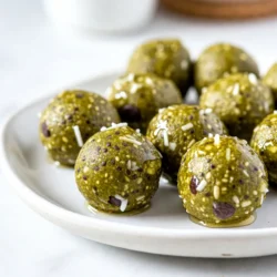 To make Matcha Coconut Energy Bites, you need a few simple ingredients. Each ingredient plays a key role in flavor and texture. Here&rsquo;s what you will need: - 1 cup rolled oats - 1/2 cup unsweetened shredded coconut - 1/4 cup almond butter - 1/4 cup honey or maple syrup - 1 tablespoon matcha green tea powder - 1/2 teaspoon vanilla extract - 1/4 teaspoon sea salt - 2 tablespoons chia seeds (optional) - 1/4 cup dark chocolate chips (optional) Each ingredient adds its own charm. Rolled oats give a hearty base. Shredded coconut adds sweetness and chew. Almond butter binds everything, while honey or maple syrup sweetens the mix. Matcha brings a unique flavor and energy boost. Vanilla enhances the taste, and sea salt balances it all. You can add chia seeds for extra nutrition or dark chocolate chips for a fun treat. These ingredients blend to create a tasty snack that fuels you throughout the day. {{ingredient_image_2}} First, grab a big mixing bowl. Add 1 cup of rolled oats. Then, mix in 1/2 cup of shredded coconut. If you like, add 2 tablespoons of chia seeds for extra crunch. Next, include 1 tablespoon of matcha powder and 1/4 teaspoon of sea salt. Stir everything well until it looks even. Now, take another bowl. Whisk together 1/4 cup of almond butter, 1/4 cup of honey or maple syrup, and 1/2 teaspoon of vanilla extract. Make sure it is smooth. This helps the almond butter blend well with the dry mix. Pour the wet mixture into the dry ingredients. Stir gently but well until everything is mixed. If you want a chocolate treat, fold in 1/4 cup of dark chocolate chips. With clean hands, take small scoops of the mix. Roll them into balls about 1 inch wide. If the mix sticks to your hands, wet them with a little water. This helps keep it from sticking. Place the rolled bites on a baking sheet with parchment paper. Put the sheet in the fridge for 30 minutes. This helps the bites firm up nicely. Enjoy your tasty snack! To make the best matcha coconut energy bites, stick to these measurements: - 1 cup rolled oats - 1/2 cup unsweetened shredded coconut - 1/4 cup almond butter - 1/4 cup honey or maple syrup - 1 tablespoon matcha green tea powder - 1/2 teaspoon vanilla extract - 1/4 teaspoon sea salt These ratios give a great flavor and texture. Too much liquid can make them soggy. If they feel too dry, add a touch of almond butter or honey. You can make your energy bites even better by adding fun extras. Try: - 1/4 cup chopped nuts (like almonds or walnuts) - 2 tablespoons sunflower seeds - 1/4 cup dried fruit (like cranberries or raisins) - 2 tablespoons chia seeds (for extra nutrition) Mix these in with your dry ingredients for a tasty twist. Feel free to experiment with different superfoods too! Serving these bites is part of the fun! Here are some ideas: - Use a pretty bowl or platter to display them. - Pair with a warm cup of green tea for a nice treat. - Wrap them up for a quick snack on the go. These bites are great for sharing or enjoying by yourself. They are both healthy and delicious! Pro Tips Use Fresh Matcha: For the best flavor and health benefits, use high-quality, fresh matcha green tea powder. Store it in an airtight container away from light and moisture. Customize Sweetness: Adjust the sweetness of your energy bites by using more or less honey or maple syrup according to your taste preference. Experiment with Add-Ins: Feel free to add nuts, seeds, or dried fruits to the mixture for added texture and nutritional benefits. Chill for Best Texture: Allow the bites to chill longer than the minimum time suggested for a firmer texture, making them easier to handle and enjoy. {{image_4}} You can easily change the flavor of your energy bites. Try using different nut butters. Peanut butter gives a rich, nutty taste. Cashew butter adds a creamy texture and sweetness. Each option brings a unique twist to the bites. If you want to switch up the sweetness, consider other options. Agave syrup offers a mild flavor and is great for vegan diets. Coconut nectar adds a caramel-like taste and is low on the glycemic index. Both options work well in this recipe. Making these energy bites vegan and gluten-free is simple. Just use maple syrup instead of honey. For gluten-free oats, check that they are certified. These small changes let everyone enjoy the bites without worry. To store your Matcha Coconut Energy Bites in the refrigerator, place them in an airtight container. This helps keep them fresh and moist. You can enjoy them for up to one week. Keep them in a cool part of your fridge to avoid melting any chocolate chips. For long-term storage, freezing is a great option. Place the bites in a single layer on a baking sheet. Freeze them until firm, then transfer them to a freezer bag or airtight container. This way, you can enjoy them for up to three months. Just remember to label them with the date! To keep your bites fresh, check for signs of spoilage. If they smell off or have a dry texture, it's time to toss them. Always store them in a cool, dry place, away from direct sunlight. Keeping them sealed tight will help maintain their taste and texture. Matcha is a superfood packed with many health perks. It gives you a boost of energy without the crash. Matcha is rich in antioxidants, which help your body fight off harmful free radicals. It also supports your metabolism and can aid in weight loss. Plus, it contains L-theanine, an amino acid that promotes calmness and focus. Each bite offers a tasty way to enjoy these benefits. Yes, you can make these bites ahead! They are great for meal prep. Just prepare them and store them in an airtight container. Keep them in the fridge for up to one week. If you want them to last longer, you can freeze them. They hold their taste and texture well in the freezer, making them perfect for on-the-go snacks. If you have any allergies, you can easily switch some ingredients. For nut allergies, use sunbutter or tahini instead of almond butter. If you cannot have honey, maple syrup is a great swap. For gluten-free options, ensure your oats are certified gluten-free. You can leave out the chia seeds if you&rsquo;re not a fan. These bites are very flexible and fit many diets! These energy bites are easy and fun to make. You use simple ingredients like rolled oats, almond butter, and matcha powder. First, combine the dry and wet ingredients, then form them into bite-sized balls. You can chill them for a great snack anytime. These bites can fit your taste and needs. Try different nut butters or sweeteners. Enjoy a healthy boost that keeps you energized. With these tips, you can create delicious snacks tailored just for you.