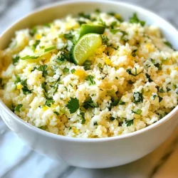 To make Cilantro Lime Cauliflower Rice, you need the following ingredients: - 1 large head of cauliflower - 2 tablespoons extra virgin olive oil - 1/2 teaspoon ground cumin - 1/2 teaspoon garlic powder - Sea salt, to taste - Freshly ground black pepper, to taste - Juice of 1 fresh lime - Zest of 1 fresh lime - 1/2 cup fresh cilantro, finely chopped - 1/4 cup green onions, thinly sliced (optional) 1. Cauliflower: A large head gives you enough for about four servings. 2. Olive Oil: Two tablespoons help in saut&eacute;ing the cauliflower. 3. Ground Cumin: Half a teaspoon adds a warm flavor. 4. Garlic Powder: Half a teaspoon enhances the taste without fresh garlic's hassle. 5. Sea Salt and Black Pepper: Use these to taste for the right flavor balance. 6. Fresh Lime: Use both the juice and zest from one lime for freshness. 7. Cilantro: Half a cup gives a vibrant touch. 8. Green Onions: A quarter cup adds an optional crunch. - Cauliflower: Low in calories, high in fiber, and packed with vitamins C and K. - Olive Oil: A healthy fat that supports heart health. - Cumin: Aids digestion and adds antioxidant properties. - Garlic Powder: Boosts your immune system and adds flavor. - Lime: High in vitamin C, it helps with hydration and skin health. - Cilantro: Contains antioxidants and may help lower blood sugar. - Green Onions: Provide vitamins A and C, plus a bit of fiber. This dish is not just tasty; it's also good for you! Enjoy the bright flavors and health benefits that come with each bite. {{ingredient_image_2}} To start, you need a large head of cauliflower. Remove the leaves and cut it into smaller florets. This makes it easier to work with. Next, you will turn these florets into rice-sized pieces. Use a food processor with a grating attachment or a box grater. Just pulse or grate until the pieces look like rice grains. Once you&rsquo;re done, set the cauliflower rice aside. Now, grab a large skillet and heat 2 tablespoons of extra virgin olive oil over medium heat. Once the oil is shimmering, add the riced cauliflower. Saut&eacute; it for about 5 to 7 minutes. Stir occasionally. This keeps the cooking even. You want the cauliflower to soften but still have a little crunch. As it cooks, sprinkle in 1/2 teaspoon of ground cumin and 1/2 teaspoon of garlic powder. Stir well to mix these flavors in. Season with sea salt and black pepper to taste. Cook for another 2 to 3 minutes. The cauliflower should be tender but not mushy. Once your cauliflower rice is cooked, take the skillet off the heat. This step is key for keeping the flavors fresh. Add the juice and zest of 1 fresh lime. Stir it well to blend in the zesty flavors. Now, gently fold in 1/2 cup of finely chopped cilantro. If you like, you can also add 1/4 cup of thinly sliced green onions. Mix everything until well combined. This adds color and a fresh taste to your dish. Serve your cilantro lime cauliflower rice warm. Enjoy it as a tasty side or a base for your favorite protein or veggies! To get the best cauliflower rice, follow these simple steps: - Use a large head of cauliflower. This gives you enough rice for 4 servings. - Cut the cauliflower into smaller florets. This helps it blend evenly. - Process it in a food processor. Pulse until it looks like rice grains. - Don't overprocess! You want a nice texture, not mush. When cooking, keep these in mind: - Heat the olive oil in the skillet well. The oil should shimmer before adding the cauliflower. - Stir it often. This helps it cook evenly and stay slightly crispy. - Cook until it&rsquo;s tender but not mushy. Aim for about 5-7 minutes. Avoid these common pitfalls to make the best dish: - Don&rsquo;t skip the lime juice. It adds brightness and flavor. - Don&rsquo;t use old cauliflower. Fresh cauliflower ensures a better taste and texture. - Avoid overcooking. It should be tender but maintain a little crunch. - Be careful with salt. Season gradually and taste as you go. Cilantro lime cauliflower rice pairs well with many dishes: - Serve it as a side to grilled chicken or fish. The lime flavor complements these proteins. - Use it as a base for veggie bowls. Top with your favorite vegetables and protein. - Add it to tacos or burrito bowls. It&rsquo;s a great low-carb option. - Garnish with extra cilantro and a lime wedge. This adds a fresh touch and looks great! Feel free to get creative with your servings! Pro Tips Use Fresh Cauliflower: For the best flavor and texture, choose a fresh, firm head of cauliflower. Look for vibrant green leaves and a compact shape. Don't Overcook: Keep an eye on the riced cauliflower while cooking. You want it tender but still slightly crispy for the best texture. Experiment with Herbs: Feel free to mix in other fresh herbs like parsley or mint along with cilantro to enhance the flavor profile even further. Serve with Lime Wedges: Adding lime wedges to the serving dish allows guests to customize the acidity to their liking, enhancing the overall experience. {{image_4}} Cilantro lime cauliflower rice is already vegan. To make it even better, try adding different veggies. You can mix in bell peppers, peas, or even corn. These add color and make the dish more filling. You can also swap olive oil for avocado oil if you prefer. This keeps the flavors fresh. You can boost the flavor of this dish in many ways. Try adding spices like chili powder or smoked paprika for a kick. A pinch of cayenne pepper adds heat without overpowering the dish. If you like fresh herbs, basil or parsley can work well too. You can also mix in roasted garlic for a deeper taste. Feel free to get creative! If you don&rsquo;t have cilantro, you can use other herbs. Fresh parsley is a great choice, as it has a mild taste. Green onions can be swapped for shallots for a sweeter flavor. Instead of lime, lemon juice gives a nice tang. The key is to keep the dish fresh and bright. Use what you have on hand, and don't be afraid to experiment! To store leftover cilantro lime cauliflower rice, first let it cool down. Place it in an airtight container. Make sure to seal it tightly. You can keep it in the fridge for up to three days. This way, it stays fresh and tasty. When you want to enjoy it again, simply reheat it. If you want to keep it longer, freezing is a great option. Pack the cooled cauliflower rice into freezer-safe bags. Try to remove as much air as possible. It can last for about three months in the freezer. When you&rsquo;re ready to eat it, thaw it in the fridge overnight. To reheat, warm it in a skillet over medium heat. Add a splash of lime juice for extra flavor. The shelf life of cilantro lime cauliflower rice is about three days in the fridge. To keep it fresh, avoid storing it with strong-smelling foods. If you notice any off smells or changes in color, it's best to throw it away. Always check for freshness before eating. This simple practice keeps your meals safe and enjoyable. To process cauliflower for rice, start with a large head. Cut it into small florets. Use a food processor with a grating attachment. Pulse until the pieces look like rice grains. If you don't have a processor, a box grater works well too. Make sure the pieces are even in size. This helps them cook uniformly. Yes, you can make cilantro lime cauliflower rice ahead of time. Prepare the rice and store it in an airtight container. Keep it in the fridge for up to three days. Reheat it in a skillet or microwave before serving. Adding fresh lime juice and cilantro just before serving brightens the flavors. Absolutely! Cilantro lime cauliflower rice is keto-friendly. Cauliflower is low in carbs and high in fiber. This dish fits well in a keto diet. It provides great flavor without the carbs that come from traditional rice. You can enjoy it without worry. Cilantro lime cauliflower rice is a tasty, healthy dish. We explored key ingredients and their benefits. With easy steps to prepare, you can make perfect cauliflower rice at home. We shared tips to avoid mistakes and offered fun variations for everyone. Plus, you learned how to store leftovers. Enjoy making this dish your own. Embrace the flavors, and get creative with your meals. Cooking can be simple and fun!