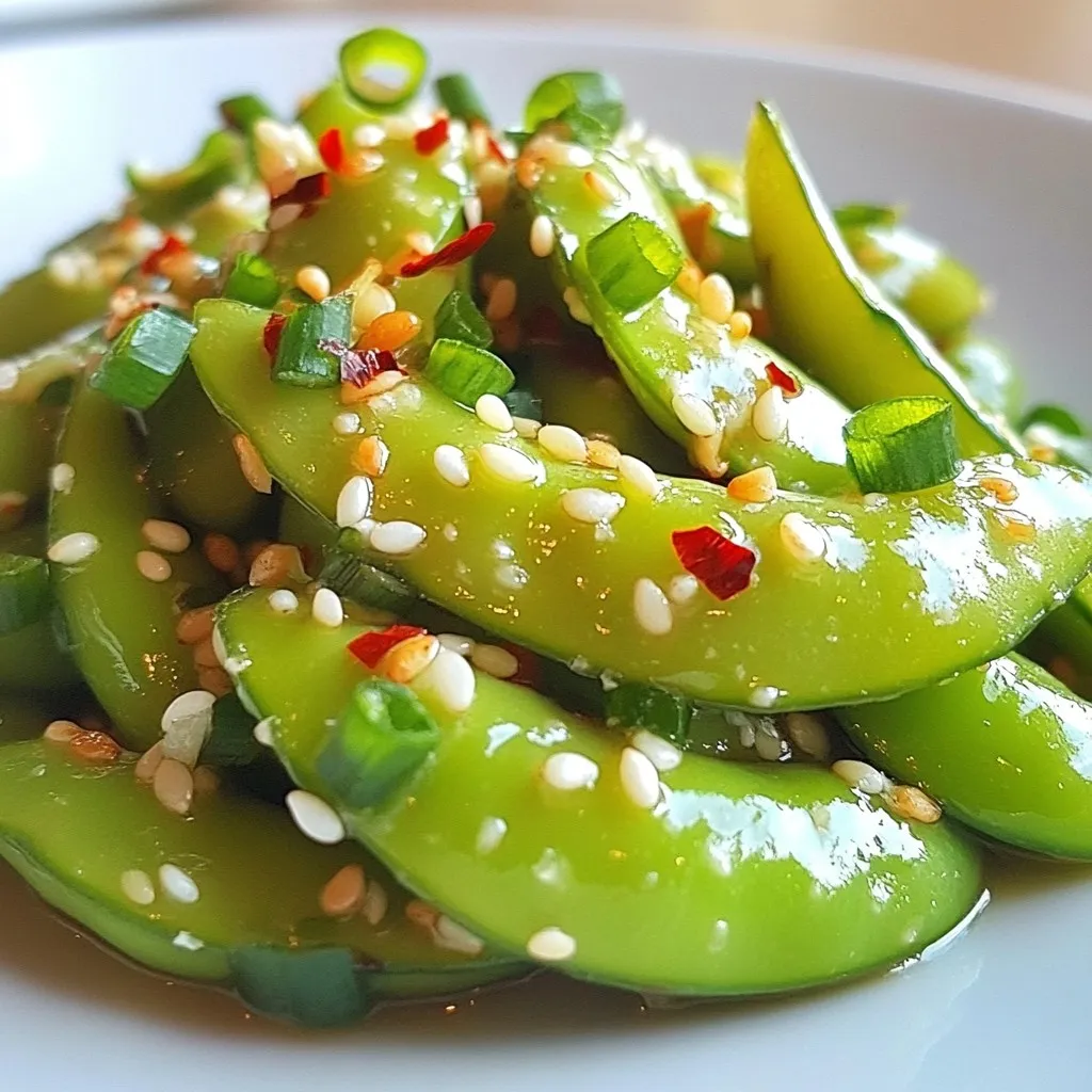 To make Spicy Garlic Edamame, you need a few simple items. Here’s the list: - 2 cups edamame in pods (fresh or frozen) - 2 tablespoons extra virgin olive oil - 4 cloves of garlic, finely minced - 1 teaspoon red pepper flakes - 1 tablespoon soy sauce (low sodium optional) - 1 tablespoon toasted sesame oil - Salt, to taste - Optional garnishes: sesame seeds, freshly chopped green onions These ingredients create a tasty and healthy snack. Edamame is packed with protein and fiber. Garlic adds a rich flavor and has health benefits, too. Adjust the red pepper flakes based on how spicy you like it. You can add sesame seeds and green onions for a nice finish. This snack is perfect for sharing or enjoying alone. {{ingredient_image_2}} To cook edamame, fill a pot with water and bring it to a rolling boil. If you use frozen edamame, drop it into the water. Cook for 3 to 5 minutes. They should look bright green and feel tender. After cooking, drain the edamame well and set them aside. This step is key to getting a tasty snack. Next, take a large skillet and heat 2 tablespoons of extra virgin olive oil over medium heat. Wait until the oil shimmers, then add 4 cloves of finely minced garlic. Cook the garlic for 1 to 2 minutes. Watch closely to prevent it from turning brown, or it will taste bitter. The goal is a fragrant aroma, not burnt garlic. Now it’s time for some heat. Stir in 1 teaspoon of red pepper flakes and cook for another 30 seconds. This step releases the red pepper's full flavor into the oil. After that, add the cooked edamame to the skillet. Toss them gently to coat them well with garlic and oil. Next, drizzle 1 tablespoon of soy sauce and 1 tablespoon of toasted sesame oil over the edamame. Stir everything together and let it cook for another 2 to 3 minutes. This allows the flavors to mix nicely. Finally, taste the edamame and adjust the seasoning with salt if needed. Serve it hot in a bowl and add sesame seeds and chopped green onions for garnish. Enjoy your spicy garlic edamame! To ensure your edamame is tender and flavorful, always cook it just right. Boil the pods for 3-5 minutes until they turn bright green. This keeps them soft and tasty. If you want a more robust flavor, try using fresh edamame when possible. Adjusting spice levels is simple. Start with 1 teaspoon of red pepper flakes. If you like it hotter, add more. For a milder taste, use less. You can even mix in other spices, like smoked paprika, for a different kick. For an eye-catching presentation, serve your edamame in a stylish bowl. A decorative platter with lemon wedges adds a nice touch. It brightens the dish and gives a zesty flavor. Pair your spicy garlic edamame with other dishes. It goes well with rice bowls, sushi, or salads. This creates a colorful and balanced meal that everyone will enjoy. To store leftovers, place them in an airtight container. Keep them in the fridge for up to three days. This helps preserve their flavor and texture. When you’re ready to eat them again, reheat in a skillet over medium heat. This keeps them warm and tasty. If you prefer, you can microwave them for a quick snack. Just be careful not to overheat! Pro Tips Fresh vs. Frozen Edamame: Fresh edamame can provide a more vibrant flavor and texture, but frozen is just as nutritious and can be a convenient option when fresh isn’t available. Adjusting Heat Levels: Experiment with the amount of red pepper flakes to find your perfect spice level. You can also add a dash of hot sauce for an extra kick! Garnishing Tips: For a more colorful presentation, mix in other garnishes like diced bell peppers or even a sprinkle of chili powder along with sesame seeds and green onions. Serving Suggestions: Pair your spicy garlic edamame with a cold beverage like sake or a light beer to balance the heat and enhance the overall experience. {{image_4}} You can change up the spice in your spicy garlic edamame. Here are some ideas: - Chili powder: It adds a different kind of heat. - Cumin: This spice gives a warm, earthy taste. - Paprika: A smoky flavor can enhance the dish. You can also add citrus zest for a fresh twist: - Lemon zest: Brightens the dish with its tartness. - Lime zest: Adds a fun, tangy flavor. These options can elevate your edamame and surprise your taste buds. You don’t always have to use edamame. Try these fun substitutes: - Chickpeas: They are hearty and provide great texture. - Green peas: Bright and sweet, they cook quickly. - Lentils: Packed with protein, they can be a filling option. Incorporating protein elements can make your snack even better: - Tofu: Add cubed, sautéed tofu for a protein boost. - Nuts: Toss in some roasted nuts for crunch. These variations keep your snack exciting while still being tasty and healthy. Spicy garlic edamame packs a flavorful punch while offering great nutrition. Each serving has about 190 calories. The dish contains healthy fats from olive oil and sesame oil. It also gives you around 12 grams of protein and 8 grams of fiber. Edamame is a great source of plant-based protein, making it ideal for vegetarians. Garlic adds more than taste; it has health benefits, too. It may boost your immune system and heart health. This recipe is gluten-free, as long as you use gluten-free soy sauce. It fits well in vegan and vegetarian diets. Edamame is a fantastic option for those who want a meat-free snack. You can enjoy it without worrying about added animal products. This tasty snack can be a great addition to any meal plan. Edamame are young soybeans, often served in pods. They are bright green and can be enjoyed hot or cold. These beans are packed with protein, fiber, and vitamins. They make a tasty snack or side dish. You can find them in many stores, either fresh or frozen. Yes, you can definitely use frozen edamame. Frozen edamame is convenient and cooks quickly. Just boil them for 3-5 minutes until they turn bright green. Drain them well before adding to your dish. This saves time and still gives you great flavor. To adjust the heat, play with the red pepper flakes. Start with less if you prefer mild. You can always add more as you cook. You can also add fresh chili or hot sauce for extra spice. Taste your dish as you go to find the right balance. Yes, you can prepare this dish ahead of time. Cook the edamame and mix it with the garlic oil. Store it in the fridge for up to two days. When you’re ready to serve, just warm it up and add fresh garnishes. This keeps the flavors bright and tasty. In this blog post, we explored how to make a tasty edamame dish. You learned about the key ingredients, step-by-step instructions, and helpful tips. We discussed tasty variations and noted the nutritional benefits of this dish. Edamame is a healthy, fun snack or side. It’s easy to make and customize to your taste. I hope you give it a try and enjoy its great flavor!