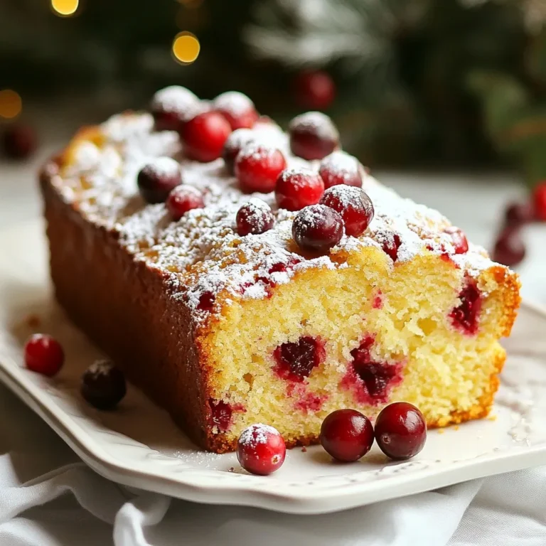 To make the cranberry breakfast loaf, gather these key ingredients: - 2 cups all-purpose flour - 1 teaspoon baking powder - 1 teaspoon baking soda - 1/2 teaspoon salt - 1 teaspoon ground cinnamon - 1/2 cup unsalted butter, softened - 1 cup granulated sugar - 2 large eggs, at room temperature - 1 teaspoon vanilla extract - 1 cup buttermilk, at room temperature - 1 1/2 cups fresh cranberries or thawed frozen cranberries You can enhance the flavor with these optional ingredients: - 1/2 cup chopped walnuts - 1/4 cup grated orange zest Adding walnuts gives a nice crunch. The orange zest adds a bright taste. If you have allergies, consider these substitutions: - Use gluten-free flour instead of all-purpose flour for a gluten-free loaf. - Replace butter with coconut oil for a dairy-free option. - Use flax eggs in place of regular eggs for a vegan version. These swaps keep the loaf tasty while catering to dietary needs. {{ingredient_image_2}} First, preheat your oven to 350°F (175°C). This step is key for even baking. Next, take a 9x5-inch loaf pan and grease it with butter. You can also line it with parchment paper. This makes it easier to remove the loaf later. In a medium bowl, measure out the dry ingredients. You will need 2 cups of all-purpose flour, 1 teaspoon of baking powder, 1 teaspoon of baking soda, 1/2 teaspoon of salt, and 1 teaspoon of ground cinnamon. Whisk them together until they are well mixed. Set this bowl aside for later. Now, grab a large bowl and add 1/2 cup of softened unsalted butter and 1 cup of granulated sugar. Use an electric mixer to beat them together. Mix until the mixture looks light and fluffy, about 2-3 minutes. This step adds air and helps the loaf rise. Add 2 large eggs to the butter-sugar mix, one at a time. Be sure to mix well after each addition. Then, stir in 1 teaspoon of vanilla extract. Next, take your dry ingredient mix and add it to the wet mix, alternating with 1 cup of room temperature buttermilk. Start and end with the dry ingredients. Mix gently until just combined to keep the loaf light. Now it’s time to add some flavor! Fold in 1 1/2 cups of fresh cranberries and 1/2 cup of chopped walnuts, if you want. Also, add 1/4 cup of grated orange zest. Gently mix until all the ingredients are evenly distributed. This will add a great taste and texture to your loaf. Pour the batter into your prepared loaf pan. Use a spatula to smooth the top. Bake it in your preheated oven for 55-60 minutes. Check if it’s done by inserting a toothpick into the center. If it comes out clean, the loaf is ready. If the top browns too much, cover it loosely with aluminum foil for the last 10-15 minutes. Once done, cool the loaf in the pan for about 10 minutes, then transfer it to a wire rack to cool completely. This helps it slice better later. To get a soft and moist loaf, avoid overmixing the batter. Mix the dry and wet ingredients just until combined. This keeps the loaf light. Also, make sure your butter is soft. It should be at room temperature. This helps it blend well with sugar, adding air for a fluffy texture. One big mistake is not measuring ingredients correctly. Use a kitchen scale or measuring cups for precision. Another common error is opening the oven too soon. This can cause the loaf to sink. Wait until the minimum baking time before checking for doneness. Lastly, don’t skip the cooling step. Letting the loaf cool in the pan helps it firm up. To check if your loaf is ready, insert a toothpick into the center. If it comes out clean, the loaf is done. If it has batter on it, bake for a few more minutes. The top should be golden brown and feel firm to the touch. If it browns too fast, cover it loosely with foil. This helps to avoid burning while the inside cooks fully. Pro Tips Use Room Temperature Ingredients: Ensure your butter, eggs, and buttermilk are at room temperature. This helps create a smoother batter and better texture in the finished loaf. Don't Overmix the Batter: Gently fold the dry ingredients into the wet ingredients to avoid overmixing, which can lead to a dense loaf. Experiment with Add-Ins: Feel free to customize the loaf by adding different nuts, chocolate chips, or spices like nutmeg for a unique flavor twist. Storage Tips: Store any leftover loaf in an airtight container at room temperature for up to 3 days, or freeze it for longer storage. Just make sure to slice it before freezing for easy serving! {{image_4}} You can easily add a burst of flavor to your loaf by including orange zest. This adds a bright, citrus touch that pairs well with cranberries. Use about 1/4 cup of grated orange zest. If you want more orange flavor, mix in some fresh orange juice. Replace a bit of the buttermilk with orange juice for a nice twist. This change makes your loaf taste fresh and vibrant! If you need a nut-free loaf, just leave out the walnuts. You can swap them for seeds like pumpkin or sunflower seeds. These add crunch without nuts. Another option is to add extra fruit like raisins or chopped apples. They keep the loaf moist and tasty while making it safe for those with nut allergies. To make this loaf gluten-free, use a gluten-free all-purpose flour blend. Make sure it has xanthan gum, which helps with texture. You can also add an extra egg for moisture. This keeps the loaf fluffy and soft. Remember to check that your baking powder and other ingredients are gluten-free. To keep your leftover cranberry breakfast loaf fresh, wrap it tightly in plastic wrap. You can also place it in an airtight container. Store it at room temperature for up to three days. If you want it to last longer, consider refrigerating it. In the fridge, it can last for about a week. If you want to save your loaf for later, freezing is a great option. First, let the loaf cool completely. Then, wrap it tightly in plastic wrap. After that, wrap it again in aluminum foil or place it in a freezer-safe bag. This helps prevent freezer burn. You can freeze it for up to three months. When you are ready to enjoy your loaf again, remove it from the freezer. Let it thaw overnight in the fridge. You can reheat slices in the microwave for about 20-30 seconds. If you prefer the oven, preheat it to 350°F (175°C), and warm the slices for about 10 minutes. This will help revive the loaf’s soft texture. Enjoy the fresh flavor just like it was baked! Yes, you can use frozen cranberries. Just thaw them before mixing into the batter. They still taste great and add that tartness we love. I often use frozen ones when fresh cranberries are out of season. They work well in this recipe. The loaf lasts about 3-4 days at room temperature. Make sure to wrap it well to keep it fresh. If you want it to last longer, store it in the fridge. It can stay good for up to a week when chilled. Absolutely! You can add fruits like blueberries or chopped apples. Nuts like pecans or almonds also work well. Be creative! Just keep the total amount around 2 cups so the loaf bakes evenly. I love serving it with a cup of coffee or tea. You can also add a dollop of cream cheese or butter on top for extra flavor. A drizzle of honey or a sprinkle of powdered sugar makes it even better! This blog covered all you need to make a delicious cranberry breakfast loaf. We explored key ingredients, step-by-step instructions, and clever tips for perfect results. You can even try fun variations or store your loaf to enjoy later. Baking can be simple and rewarding. Now, you have the tools to impress your friends and family with your skills. Happy baking!