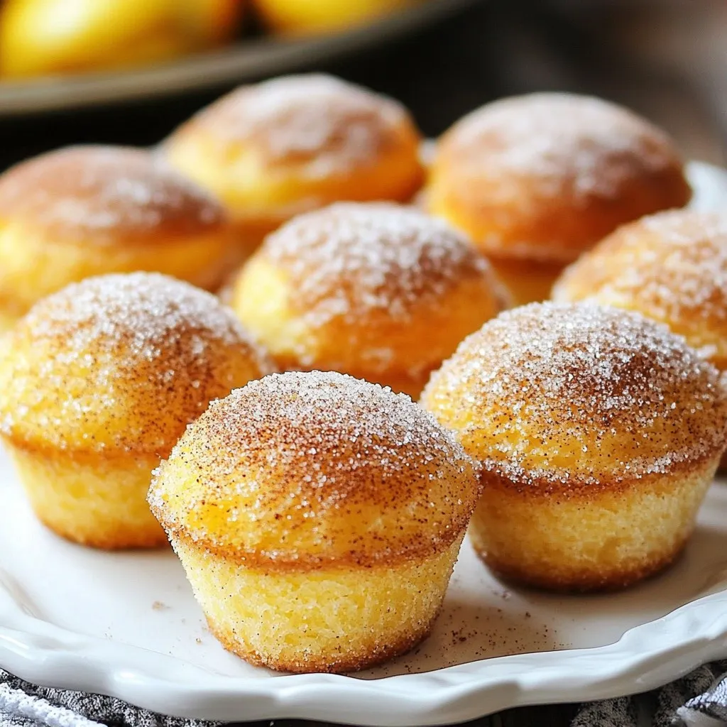 - 1 cup apple cider - 2 cups all-purpose flour - 1 teaspoon baking powder - 1 teaspoon baking soda - 1 teaspoon ground cinnamon - 1/2 teaspoon ground nutmeg - 1/4 teaspoon salt - 1/2 cup unsalted butter, softened - 3/4 cup packed brown sugar - 1/2 cup granulated sugar - 2 large eggs - 1 cup unsweetened applesauce - 1 teaspoon vanilla extract - 1/3 cup granulated sugar - 1 tablespoon ground cinnamon These ingredients come together to create a warm and cozy treat. The apple cider adds a sweet and tangy flavor that shines through in every bite. The spices, especially cinnamon and nutmeg, provide warmth. Using unsweetened applesauce helps keep the muffins moist and adds a subtle apple taste. This recipe is simple and uses basic items. You likely have most of these in your kitchen already. When you bake these muffins, the sweet smell of cinnamon will fill your home. It’s the perfect way to enjoy fall flavors any time of year. {{ingredient_image_2}} - Preheat the oven to 350°F (175°C). - Prepare a 12-cup muffin tin by greasing it or using liners. To make the muffins special, we need to reduce the apple cider. - Pour 1 cup of apple cider into a small saucepan. - Bring it to a boil over medium heat. - Once boiling, let it simmer until it reduces to about 1/2 cup. - This takes about 10-15 minutes. - After reducing, take it off the heat and let it cool. Now it’s time to mix the batter! - In a large bowl, whisk together: - 2 cups all-purpose flour - 1 teaspoon baking powder - 1 teaspoon baking soda - 1 teaspoon ground cinnamon - 1/2 teaspoon ground nutmeg - 1/4 teaspoon salt - Set this dry mix aside. - In another bowl, cream together: - 1/2 cup softened unsalted butter - 3/4 cup packed brown sugar - 1/2 cup granulated sugar - Use an electric mixer on medium speed for about 3-4 minutes. - Next, add 2 large eggs one at a time. - Mix in the reduced apple cider, 1 cup unsweetened applesauce, and 1 teaspoon vanilla extract until smooth. - Gradually add the dry mix to the wet mix. - Stir gently until just combined. Now, we bake these delicious muffins! - Carefully spoon the batter into the muffin tin, filling each cup about two-thirds full. - Place the muffin tin in the oven and bake for 18-20 minutes. - Check if they’re done by inserting a toothpick in the center. - If it comes out clean, they are ready! - Cool the muffins in the tin for about 5 minutes before transferring to a wire rack. While the muffins cool, prepare the coating. - In a shallow bowl, mix: - 1/3 cup granulated sugar - 1 tablespoon ground cinnamon - Once the muffins are warm, roll each one in the cinnamon-sugar mixture. - Make sure they get a nice, even coating. - To avoid dense muffins, mix the wet and dry ingredients gently. Overmixing can lead to tough muffins. - To ensure muffins are fully baked, insert a toothpick into the center. If it comes out clean, they are ready. - If you lack unsweetened applesauce, try mashed banana or pumpkin puree. Both options add moisture and sweetness. - You can swap brown sugar with coconut sugar for a different flavor. White sugar can replace granulated sugar if needed. - For garnishing, sprinkle extra cinnamon sugar on top of the muffins. This adds a nice touch. - Serve the muffins warm on a beautiful plate. Add thin apple slices or whipped cream for a delightful pairing. Pro Tips Use Fresh Cider: Opt for fresh, unfiltered apple cider for the best flavor. It adds a rich apple taste that enhances the overall taste of the muffins. Don’t Overmix: When combining the wet and dry ingredients, mix just until combined. This will keep your muffins light and fluffy instead of dense. Cool Before Coating: Let the muffins cool slightly before rolling them in the cinnamon-sugar mixture. This helps the coating stick better and keeps the muffins from being too hot to handle. Try Different Applesauce: Experiment with flavored applesauce, like cinnamon or spiced apples, to add an extra layer of flavor to your muffins. {{image_4}} You can enhance your apple cider doughnut muffins with fun flavors. Here are some ideas: - Adding nuts or chocolate chips: Chopped walnuts or pecans add crunch. Chocolate chips give a sweet twist. - Using different spices: Try adding ginger or allspice for a unique taste. Need to adapt for different diets? Here are some great options: - Gluten-free options: Use a gluten-free flour blend. This keeps the texture light and fluffy. - Vegan alternatives: Substitute eggs with flax eggs or applesauce. Replace butter with coconut oil or a vegan butter. Make your muffins fit any season with these tips: - Fall-themed enhancements: Add pumpkin puree or caramel bits for a cozy touch. - Holiday versions: Mix in dried cranberries or orange zest for a festive flair. These variations help you enjoy apple cider doughnut muffins all year long! To keep your apple cider doughnut muffins fresh for a few days, store them in an airtight container. They will stay moist and tasty for up to three days at room temperature. If you live in a humid area, consider refrigerating them to prevent spoilage. Just remember to let them come back to room temp before serving. This will bring back their soft texture. For long-term storage, you can freeze these muffins. Wrap each muffin tightly in plastic wrap, then place them in a freezer-safe bag. They will last for up to three months in the freezer. When you want to enjoy a muffin, take it out and let it thaw at room temperature. To reheat, preheat your oven to 350°F (175°C). Place the muffins on a baking sheet for about 10-15 minutes. You can also microwave them for 20-30 seconds if you’re in a hurry. For the best serving experience, enjoy the muffins warm. Their flavor shines when they are fresh from the oven or gently reheated. You can sprinkle a little extra cinnamon sugar on top for a lovely finish. Pair these muffins with a hot cup of cider, coffee, or tea. They also go well with a side of whipped cream or apple slices for a delightful treat. To keep your muffins fresh, store them at room temperature. Use an airtight container. This method keeps them soft for about three days. For longer storage, place them in the fridge. Muffins can last up to a week this way. If you want to keep them longer, freeze them. Wrap each muffin in plastic wrap and place them in a freezer bag. They stay tasty for up to three months. Yes, you can prepare these muffins ahead of time. Make the batter and store it in the fridge for up to 24 hours. When you're ready to bake, just fill the muffin cups and bake as usual. If you bake them in advance, let them cool, then store them. Reheat in the oven or microwave before serving. This way, you have warm muffins ready to enjoy! One common mistake is overmixing the batter. This can make your muffins tough. Mix just until the ingredients combine. Another mistake is not measuring ingredients accurately. Use measuring cups or a kitchen scale for best results. Lastly, don’t skip the cooling step. Letting them cool prevents sogginess and helps with coating. Follow these tips for perfect muffins every time! You learned about making apple cider doughnut muffins today. We covered the key ingredients, detailed steps, and handy tips. I shared variations and storage options to keep your muffins fresh and tasty. Remember to adjust recipes for dietary needs or personal tastes. Baking should be fun, so don’t hesitate to experiment. With practice, you’ll create delicious treats to share. Enjoy your baking journey, and savor every bite!