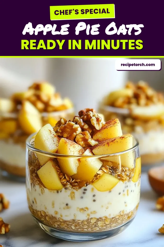 Start your day deliciously with these apple pie overnight oats! This healthy breakfast recipe combines rolled oats, almond milk, and fresh apples, all infused with cinnamon and nutmeg for a comforting treat. These overnight oats with apple are not only easy to make but also a nutritious way to kickstart your morning. Perfect for meal prep, these chia seed overnight oats are a must-try! Save this easy oatmeal recipe now! #HealthyBreakfast #OvernightOats #OatmealRecipes #BreakfastIdeas