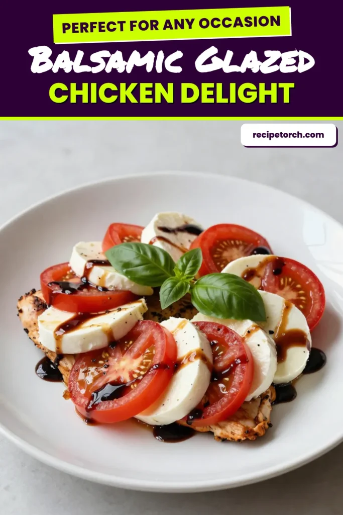 Indulge in this delicious Balsamic Glazed Chicken Recipe, perfect for a busy weeknight! This Caprese Chicken with Mozzarella features juicy chicken breasts topped with fresh tomatoes and creamy mozzarella, all drizzled with a rich balsamic glaze. An Easy Chicken Dinner that's both healthy and satisfying, this Balsamic Chicken Bake is sure to impress. Try it today and elevate your dinner game! Save this flavorful dish for later! #BalsamicGlazedChicken #CapreseChicken #EasyChickenDinner #HealthyRecipes