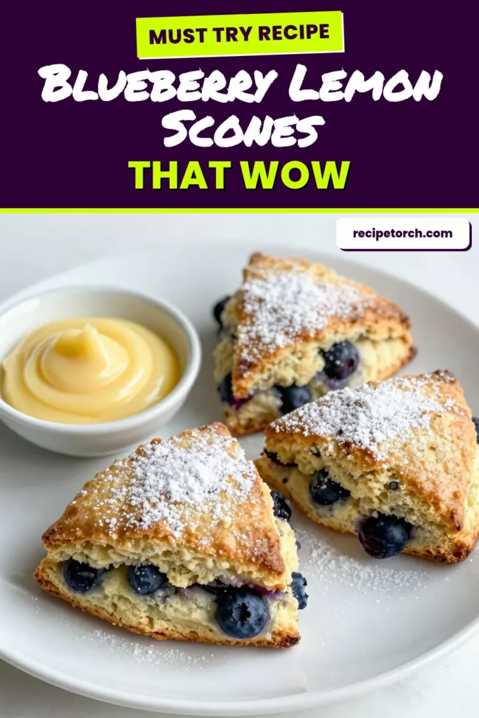 Indulge in the delightful flavors of homemade Blueberry Lemon Scones! This easy scone recipe features fresh blueberries and zesty lemon, making it the perfect addition to your breakfast or brunch table. With buttermilk for a tender texture, these lemon dessert scones are sure to impress. Bake and savor this fresh blueberry recipe today! Don&rsquo;t forget to save for later! #BlueberryLemonScones #EasySconeRecipe #LemonDessertScones #FreshBlueberryRecipe