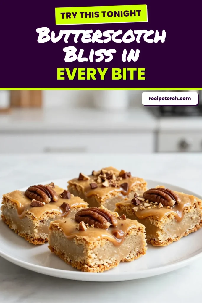 Discover the ultimate Butterscotch blondies recipe that delivers rich, chewy blondies with pecans for an easy blondies dessert everyone will love. These homemade butterscotch treats are perfect for any occasion! Enjoy the delightful flavor of butterscotch chips and a buttery base. Ready in just 45 minutes, they&rsquo;re a must-try! Save this recipe for your next baking adventure! #ButterscotchBlondies #EasyDessert #HomemadeTreats #ChewyBlondiesRecipe