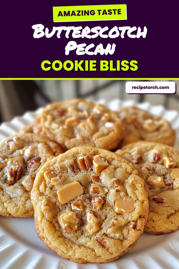Indulge in these delicious butterscotch pecan cookies, an easy cookie recipe that guarantees soft and chewy cookies every time. These homemade butterscotch delights combine the rich flavor of butterscotch chips with crunchy pecans, making them the perfect treat for any occasion. Try this simple pecan dessert recipe and bring smiles to your family! Save this recipe for later and enjoy a taste of bliss! #ButterscotchPecanCookies #EasyCookieRecipe #PecanDessertRecipes #HomemadeDelights