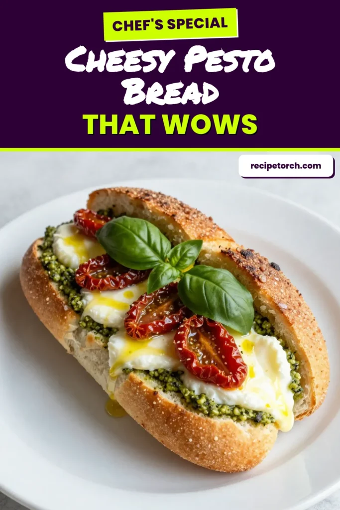 Indulge in this irresistible pesto mozzarella stuffed bread recipe, perfect for any gathering! This Italian stuffed bread features layers of gooey mozzarella, sun-dried tomatoes, and vibrant basil pesto, making it the ultimate easy stuffed bread appetizer. Baked to perfection, this pesto cheese bread is sure to impress your guests. Try this delicious sun-dried tomato mozzarella bread today and wow everyone at your next event! Save for later! #StuffedBread #PestoRecipe #ItalianAppetizers #BakedCheeseBread