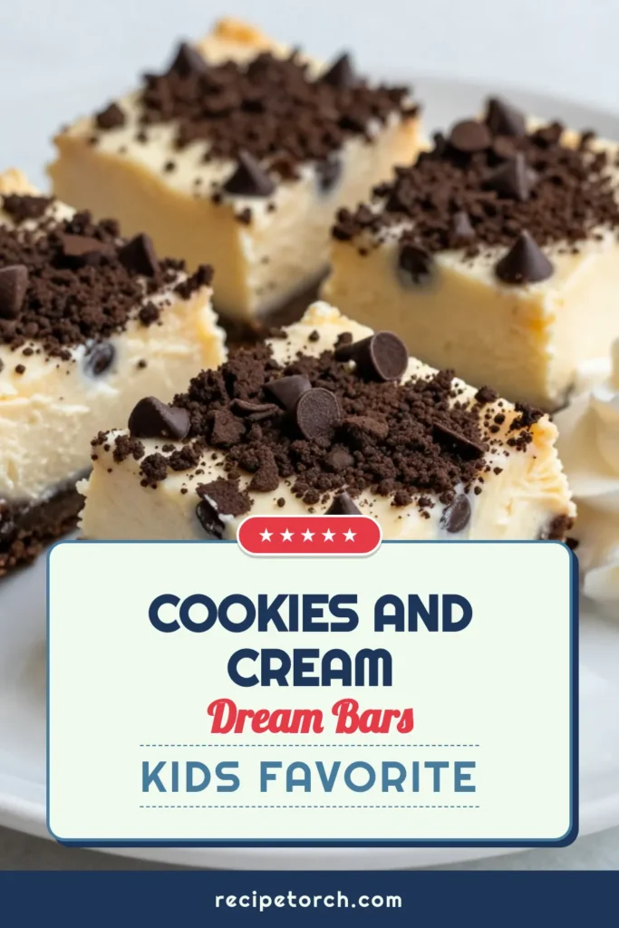 Indulge in these delicious Cookies and Cream Cheesecake Bars, a perfect no-bake cheesecake treat! Made with chocolate sandwich cookies, this easy cheesecake recipe is topped with mini chocolate chips for extra sweetness. Whether you're hosting a party or craving a midnight snack, these dessert bars are sure to impress. Save this easy recipe for a delightful chocolate sandwich cookies dessert you'll want to make again and again! #CookiesAndCreamCheesecake #NoBakeCheesecakeBars #MiniChocolateChipsDessert #EasyCheesecakeRecipe