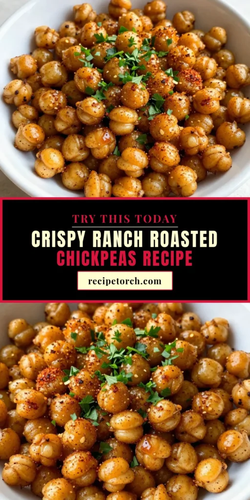Looking for a delicious and healthy snack? Try these ranch roasted chickpeas! This crispy chickpea snack is not only easy to make but packed with flavor thanks to our homemade ranch seasoning. Perfect as a guilt-free munchie or appetizer, these easy roasted chickpeas are sure to impress your guests. Discover the joy of this healthy chickpea recipe today! Save this recipe for your next snack attack! #ChickpeaSnack #HealthyRecipes #EasySnacks #RanchRoastedChickpeas