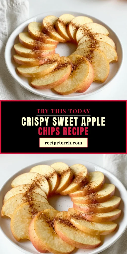 Satisfy your snack cravings with these delicious and easy crispy apple chips! This baked apple chips recipe combines sweet Fuji or Honeycrisp apples with a crunchy cinnamon sugar snack that's a healthy apple treat for any time of day. Perfect for homemade apple snacks, these delightful chips are great for sharing or enjoying on your own. Try this simple recipe today and indulge in a guilt-free treat! #CrispyAppleChips #CinnamonSugarSnack #HealthyAppleTreat #HomemadeAppleSnacks