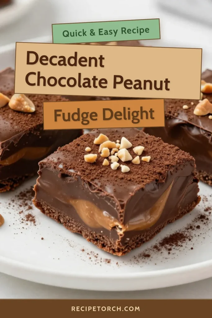 Satisfy your sweet tooth with this Chocolate Peanut Butter Fudge recipe! This easy fudge recipe is a no-bake fudge dessert, perfect for any occasion. It combines creamy chocolate dessert flavors with homemade fudge with peanuts for a delightful treat. Whip up this rich, velvety fudge in just 10 minutes and impress your friends and family. Save this recipe to make your own delicious fudge today! #ChocolatePeanutButterFudge #EasyFudgeRecipe #NoBakeDessert #CreamyFudge