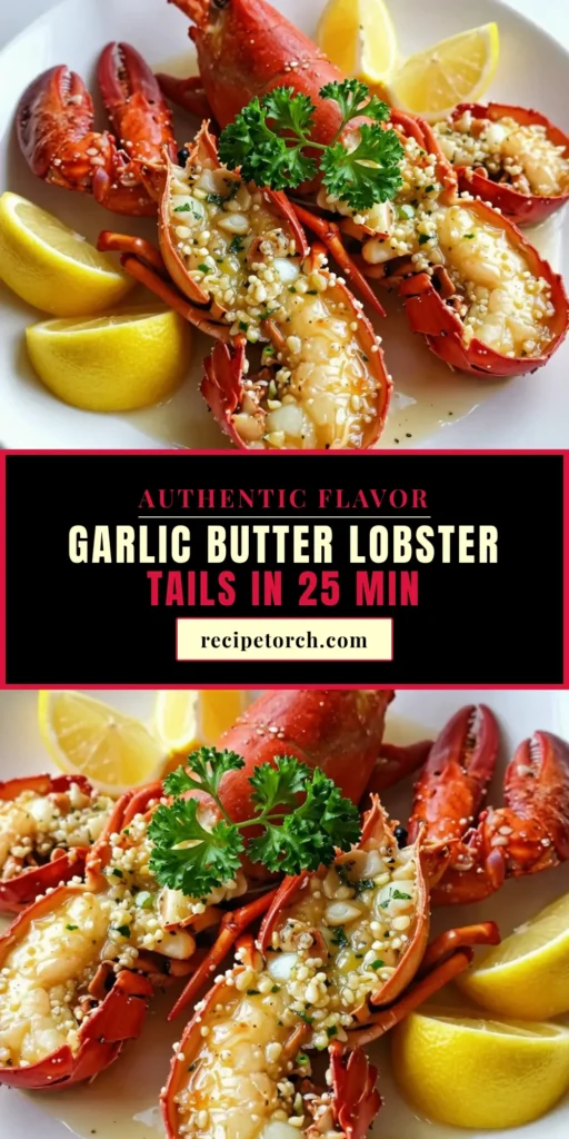 Indulge in the ultimate Garlic Butter Lobster Tails recipe perfect for your next seafood dinner! Learn how to cook lobster tails to perfection with this simple baked lobster tails with garlic recipe. Enjoy tender, flavorful lobster topped with a mouthwatering garlic butter sauce. Impress your guests and elevate your dining experience. Click to save this delicious lobster tail recipe and try it tonight! #SeafoodDinner #LobsterTailRecipe #GarlicButter #LobsterLovers