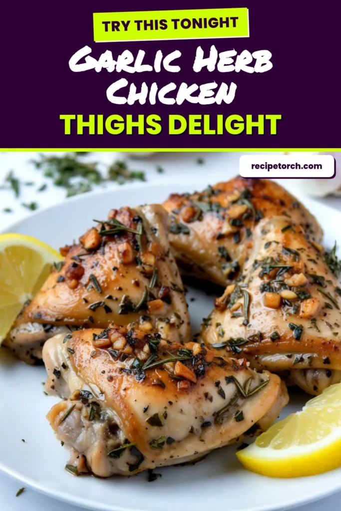 Looking for a delicious and simple meal? Try these Garlic Herb Chicken Thighs with a citrus twist! This easy oven-baked chicken thighs recipe features an herb-infused chicken marinade that guarantees juicy, crispy skin chicken thighs. Perfect for a weeknight dinner, this citrus chicken thigh recipe will impress your family and friends. Save this recipe for a flavor-packed dish tonight! #GarlicHerbChickenThighs #EasyOvenBakedChickenThighs #CrispySkinChickenThighs #CitrusChickenThighRecipe
