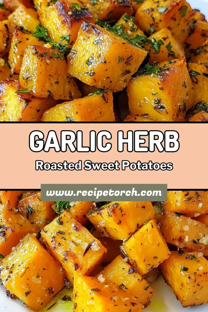 Discover the delightful taste of Garlic Herb Roasted Sweet Potatoes, the perfect healthy sweet potato side dish for any meal. This easy roasted vegetable recipe features tender sweet potatoes tossed with garlic, rosemary, and thyme, making it a fantastic vegan garlic potato option. Enjoy this mouthwatering roasted sweet potato recipe at your next dinner. Save this recipe for a delicious, nutritious treat! #GarlicHerbSweetPotatoes #RoastedSweetPotatoRecipe #HealthySideDish #EasyRoastedVegetables
