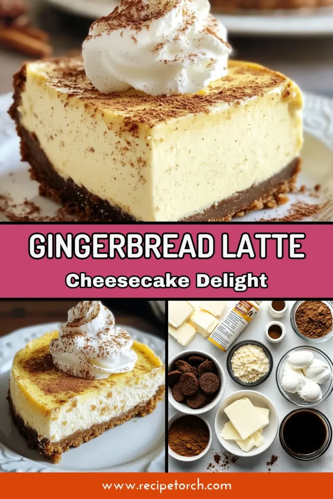 Indulge in the festive delight of Gingerbread Latte Cheesecake, a creamy cheesecake recipe with espresso that&rsquo;s perfect for holiday dessert recipes. This festive cheesecake dessert combines the warmth of gingerbread and rich cream cheese for a show-stopping treat. Impress your guests with this easy-to-make cheesecake! Save the recipe for your next celebration! #GingerbreadLatteCheesecake #HolidayDesserts #CheesecakeRecipeWithEspresso #FestiveDesserts