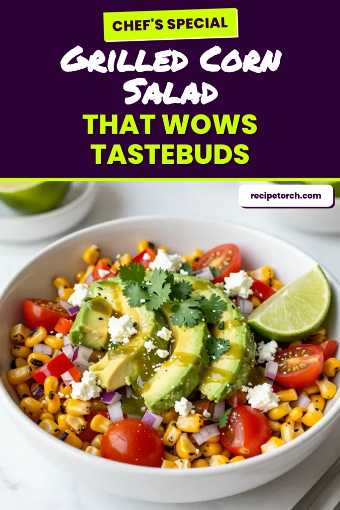 Discover the perfect dish for summer with this vibrant Mexican street corn salad. This grilled corn salad recipe combines fresh corn, juicy cherry tomatoes, crispy red bell pepper, and creamy feta for a delightful flavor explosion. Enjoy it as a refreshing avocado corn salad recipe or a tasty side at your next BBQ. Whip it up in just 30 minutes and impress your guests. Save this recipe now to bring sunshine to your table! #MexicanStreetCornSalad #SummerSalad #EasyRecipes #HealthyEating