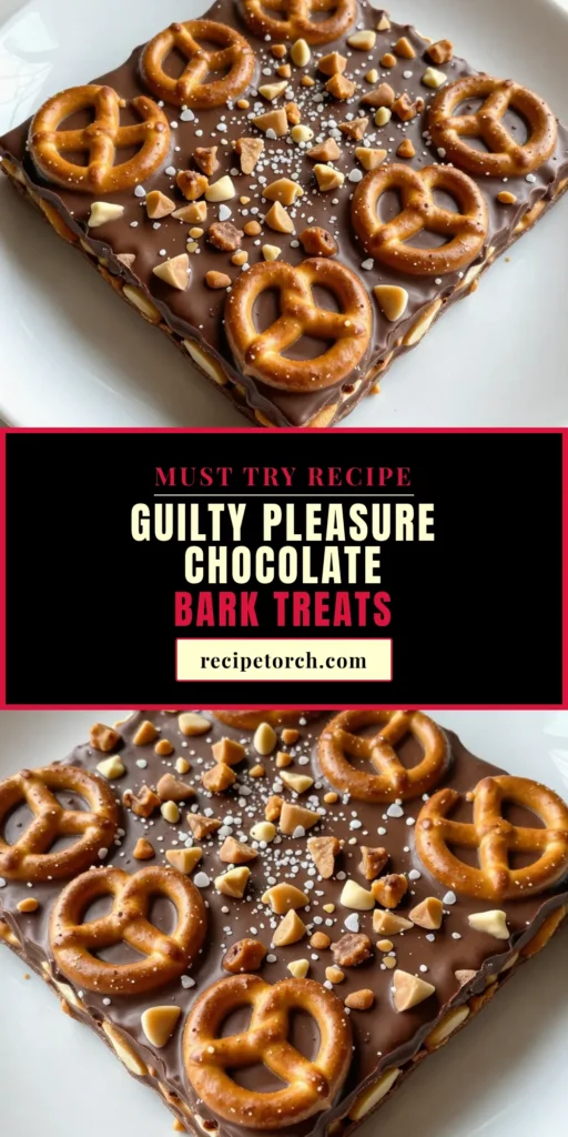 Indulge in this easy Chocolate Toffee Bark that combines rich chocolate, crunchy pretzels, and yummy toffee bits. Our Toffee Crunch Recipe is perfect for satisfying that sweet tooth. This delightful Pretzel Chocolate Bark is topped with sea salt for the ultimate flavor contrast. Perfect as Sea Salt Chocolate Treats, this quick and delicious Easy Chocolate Dessert is sure to impress. Save this recipe now and treat yourself! #ChocolateToffeeBark #ToffeeCrunchRecipe #SeaSaltChocolate #EasyChocolateDessert