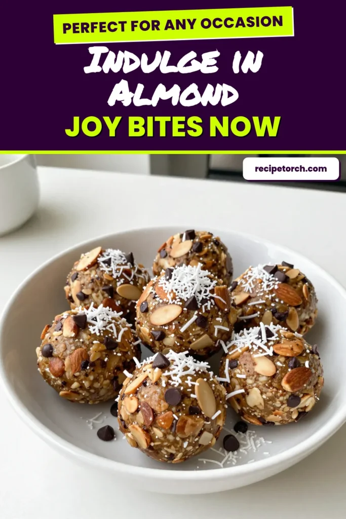 Indulge in our Almond Joy energy bites, a delicious blend of chocolate and coconut that makes for the perfect healthy energy snack! These no-bake almond butter bites are packed with nutritious ingredients like rolled oats and almond flour. Enjoy these quick, nutritious snacks anytime you need a boost. Try the recipe today and savor the goodness! Don&rsquo;t forget to save this pin! #HealthySnacks #EnergyBites #NoBakeRecipes #NutritiousSnacks