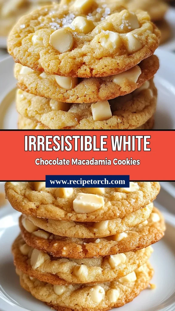 Indulge in the ultimate treat with these delicious white chocolate macadamia cookies! This easy cookie recipe results in soft, chewy cookies packed with rich white chocolate and crunchy macadamia nuts. Perfect for any dessert lover, these homemade white chocolate cookies are sure to impress. Bake a batch today and enjoy a blissful cookie experience! Save this recipe for later! #WhiteChocolateMacadamiaCookies #CookieRecipe #DessertLovers #BakingAtHome