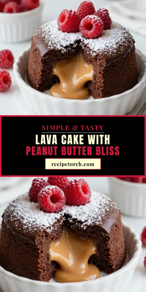 Indulge in this delightful chocolate peanut butter lava cake that brings together rich chocolate and creamy peanut butter in a molten masterpiece. This easy lava cake is perfect for impressing guests or treating yourself. Whether you're searching for decadent dessert recipes or peanut butter dessert ideas, this molten chocolate cake recipe is a must-try. Don&rsquo;t miss out on this heavenly treat&mdash;save the recipe now! #ChocolateLavaCake #DecadentDesserts #PeanutButterLovers #EasyBaking