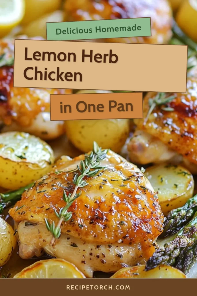 Savor the simplicity of this Lemon Herb Chicken Sheet Pan Dinner, featuring roasted chicken thighs, tender potatoes, and vibrant asparagus. This easy chicken dinner is a perfect one-pan meal that brings together fresh flavors and effortless cleanup. Follow this sheet pan dinner recipe for a delightful weeknight feast. Perfect for busy evenings! Don&rsquo;t miss out&mdash;save this recipe now! #LemonHerbChicken #OnePanMeals #EasyChickenDinner #SheetPanDinnerRecipe