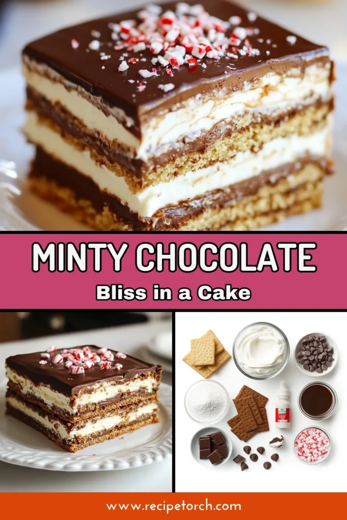 Indulge in this delightful Peppermint Chocolate &Eacute;clair Cake, a no-bake peppermint dessert that's perfect for the holidays! Made with layers of chocolate graham crackers, rich chocolate pudding, and a creamy peppermint filling, this easy chocolate pudding cake is sure to impress. Perfect for festive gatherings, it's a must-try holiday dessert recipe. Click for the full recipe and save it for your next celebration! #PeppermintDessert #ChocolateEclairCake #NoBakeDesserts #HolidayTreats