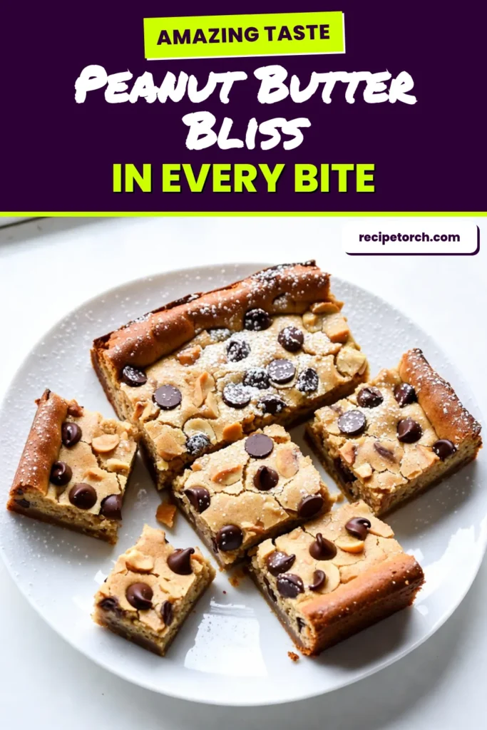 Indulge in these Peanut Butter Chocolate Chip Blondies, the ultimate dessert with peanut butter! This easy blondie recipe combines creamy peanut butter and gooey chocolate chips, creating a treat that's hard to resist. Perfect for sharing or enjoying solo, these chocolate chip blondies are a delicious twist on a classic. Try making them today and satisfy your sweet tooth! Save this recipe for later! #PeanutButterBlondies #ChocolateChipBlondies #EasyBlondieRecipe #DessertWithPeanutButter