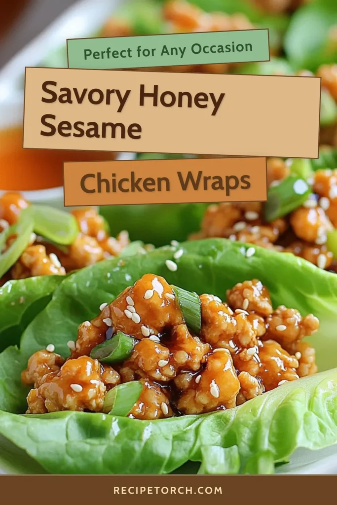 Indulge in these delicious honey sesame chicken wraps that make the perfect easy dinner recipe or Asian-inspired appetizer. This lettuce wraps recipe features ground chicken sautéed with honey, sesame oil, and vibrant veggies, all wrapped in fresh butter lettuce. Ready in just 25 minutes, it's a quick and flavorful meal everyone will love. Try this ground chicken recipe today for a delightful twist on dinner. Save this recipe now! #HoneySesameChicken #LettuceWraps #EasyDinnerRecipes #AsianInspiredAppetizers