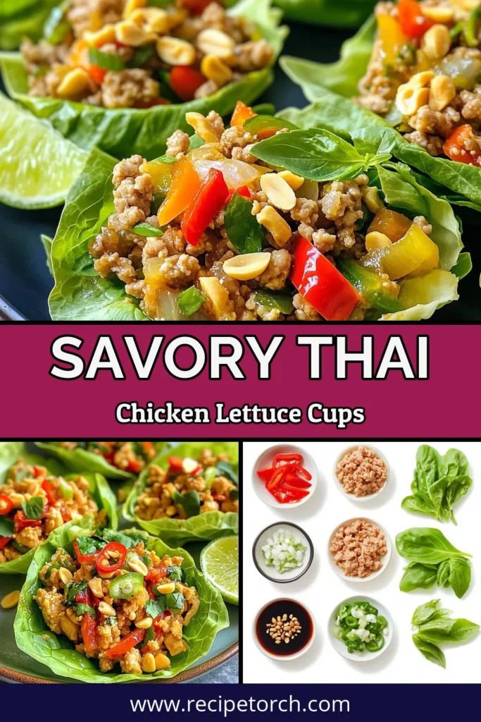 Discover this flavorful Thai basil chicken recipe that transforms ground chicken into delicious lettuce cups with chicken. These healthy Thai chicken wraps are perfect for a light meal or appetizer. Each bite of these ground chicken lettuce wraps bursts with the freshness of Thai basil and spices. Ready in just 30 minutes, these Thai basil chicken cups are a crowd-pleaser. Save this recipe for your next meal! #ThaiBasilChicken #LettuceWraps #HealthyRecipes #ThaiCuisine