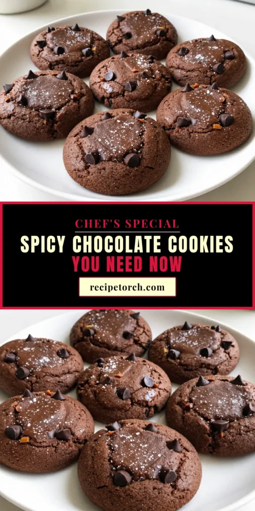 Indulge in the rich flavors of Spicy Mexican Hot Chocolate Cookies! This Mexican chocolate cookie recipe features a perfect blend of cocoa and a kick of cayenne for unique cayenne chocolate cookies that are both fluffy and delicious. Homemade Mexican cookies have never been easier. Bake a batch today and enjoy them warm or with a cup of hot chocolate! Save this recipe for a spicy twist on a classic treat! #SpicyCookies #MexicanChocolate #Baking #CookieRecipe