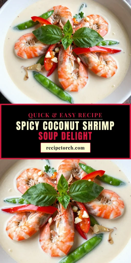 Savor the rich flavors of Spicy Thai Coconut Shrimp Soup, an easy Thai soup that's perfect for any occasion! This creamy coconut shrimp soup recipe combines tender shrimp with vibrant vegetables and aromatic spices for a delightful dish. Enjoy a bowl of this red curry shrimp soup that&rsquo;s ready in just 30 minutes. Dive into this tropical soup and impress your friends and family! Save this recipe for later! #ThaiSoup #CoconutShrimp #SpicySoup #EasyRecipes
