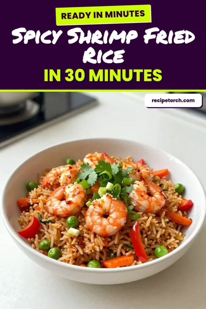 Discover how to make the ultimate spicy shrimp fried rice in just 30 minutes! This easy shrimp fried rice recipe combines jasmine rice, succulent shrimp, and vibrant veggies, enhanced with a kick of sriracha for an irresistible flavor. Perfect for a quick fried rice with shrimp that will impress your family and friends. Don't miss out&mdash;try this shrimp fried rice with sriracha today! Save this recipe for your next meal! #ShrimpFriedRice #SpicyShrimpFriedRice #EasyRecipes #JasmineRice