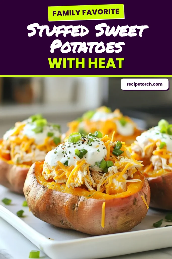 Discover the ultimate comfort food with these Buffalo Chicken Stuffed Sweet Potatoes! This recipe combines spicy flavors from buffalo sauce and the sweetness of baked sweet potatoes for a healthy twist on chicken dishes. Perfect as a quick dinner or meal prep, these stuffed sweet potatoes with chicken are both nutritious and satisfying. Don't miss out on this delicious recipe! Save now for later! #BuffaloChickenStuffedSweetPotatoes #HealthyBuffaloChickenRecipes #SpicySweetPotatoRecipes #StuffedSweetPotatoes