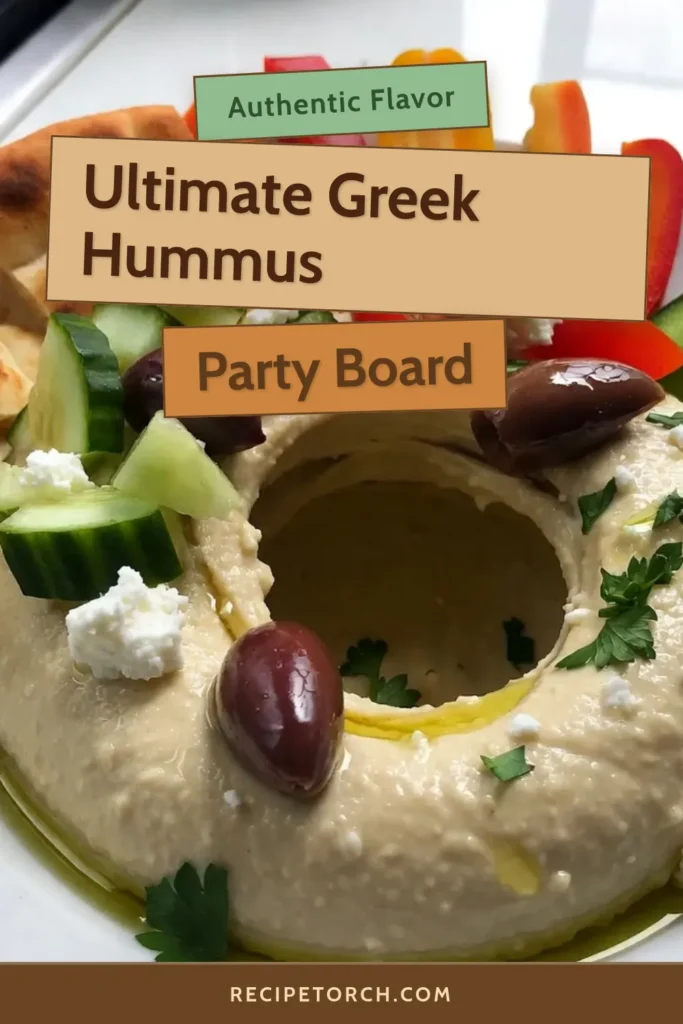 Create a stunning centerpiece for your next gathering with this Loaded Greek Hummus Board! This Chickpea Hummus Recipe combines creamy, healthy hummus with fresh Mediterranean flavors, making it the perfect Mediterranean Appetizer Board. Enjoy a delicious and Easy Hummus Dip Recipe that your guests will rave about. Dive into this Healthy Hummus Platter and elevate your snacking game! Try it today, and don&rsquo;t forget to save for later! #HealthyEating #MediterraneanDiet #HummusLove #AppetizerIdeas