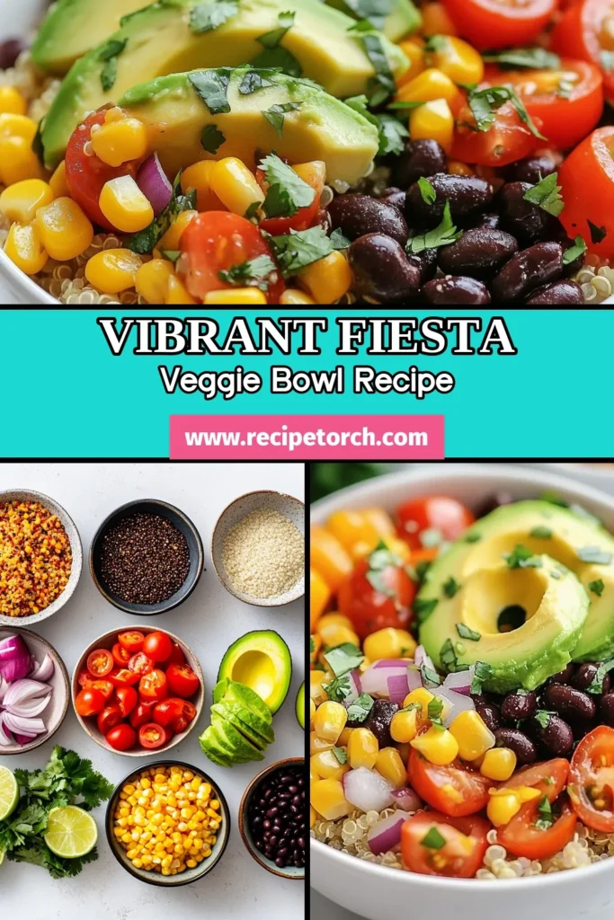 Discover the vibrant flavors of the Fiesta Veggie Quinoa Bowl, a perfect choice for anyone seeking healthy quinoa recipes. This easy quinoa meal is packed with colorful veggies like bell peppers, cherry tomatoes, and avocado, making it a delightful vegetarian quinoa bowl. Ready in just 30 minutes, it's ideal for meal prep or a quick dinner. Save this recipe for a delicious, nutritious feast! #QuinoaBowl #HealthyRecipes #VegetarianMeal #EasyCooking