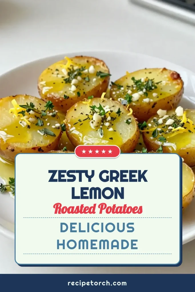 Discover the ultimate Mediterranean potato recipe with these Greek roasted potatoes! Bursting with zesty flavor, these lemon garlic potatoes are an easy lemon potato side dish that pairs perfectly with any meal. Made with oven roasted baby potatoes, this recipe is simple yet impressive. Elevate your dinner table and impress your guests! Save this recipe for your next gathering. #GreekRoastedPotatoes #LemonGarlicPotatoes #MediterraneanCooking #EasySideDish