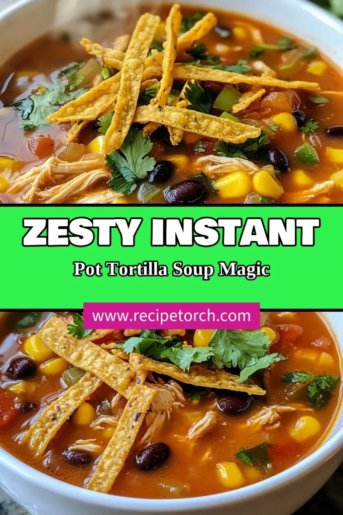 Discover how to make Instant Pot Chicken Tortilla Soup with this quick and delicious Chicken Tortilla Soup Recipe. This easy chicken soup instant pot version is packed with flavor, using zesty ingredients like black beans, corn, and fresh lime for a healthy chicken soup recipe the whole family will love. Perfect for busy nights, save this recipe and enjoy a delightful bowl of comfort! #InstantPotChickenTortillaSoup #EasyChickenSoup #HealthyRecipe #ZestyTortillaSoup